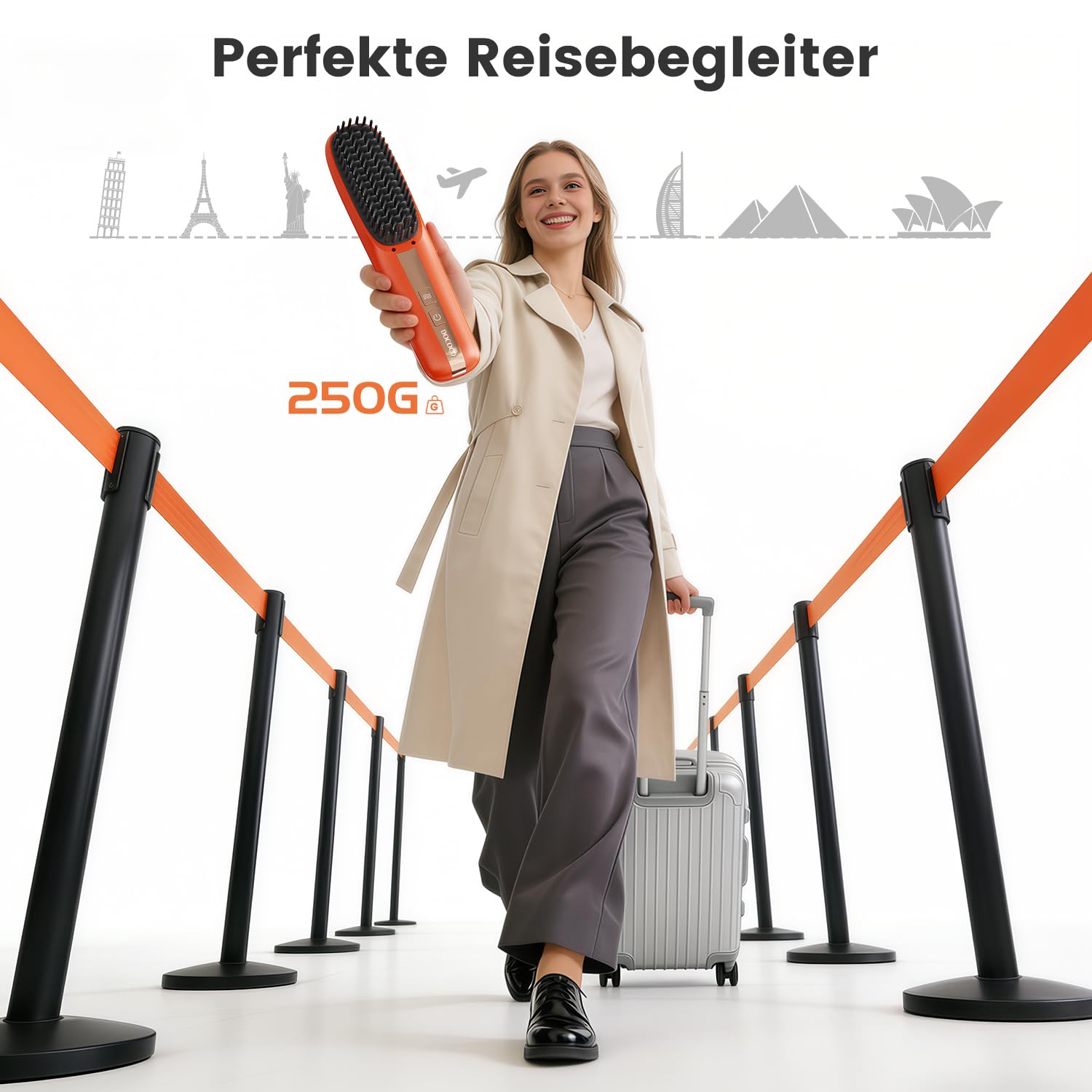Kabellose Glättbürste mit LCD Display, 3 in 1 Haarglätter Bürste mit 300 Millionen Ionen, 20s Schnellaufheizung, 3D Anti-Verbrühung, Tragbar für Reisen