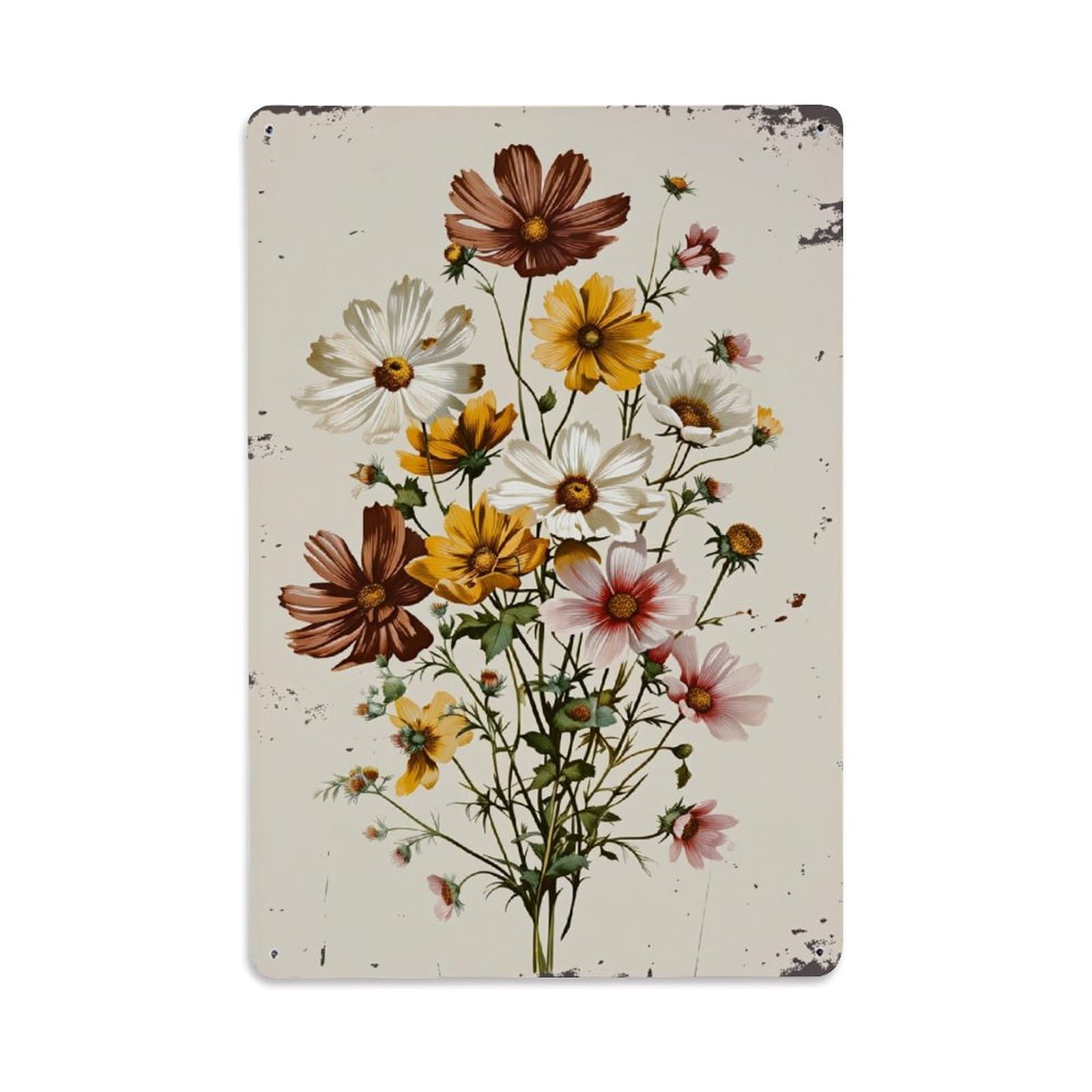 Enderetf Vintage Floral Bouquet With Daisies And Cosmos Tin Sign Metal Poster, Home Bar Garage Man Cave Cafe Indoor & Outdoor Wall Decoration 8X12inches