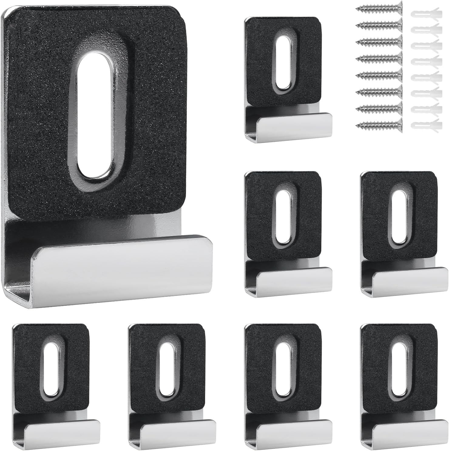8 Packs Metal Mirror Holder Clips Attachment, 1/4" Heavy Duty Mirror Hanging kit with Screws for Billboard Display(Silver, with Rubber Pads)
