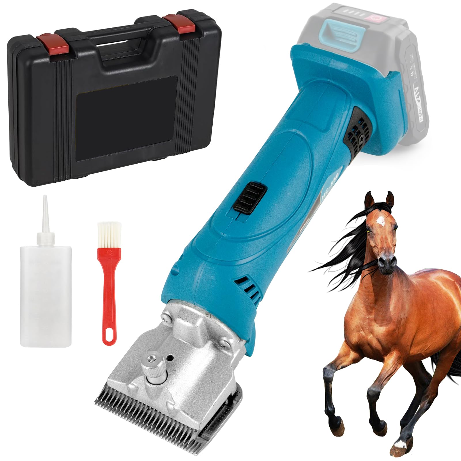 Tondeuse pour Chevaux, tondeuse professionnelle Compatible avec Makita Batteries, 6 vitesses, 35 dents, tondeuse sans fil pour chevaux, Adaptée à tous les types de pelage pour cheveux épais et emmêlés