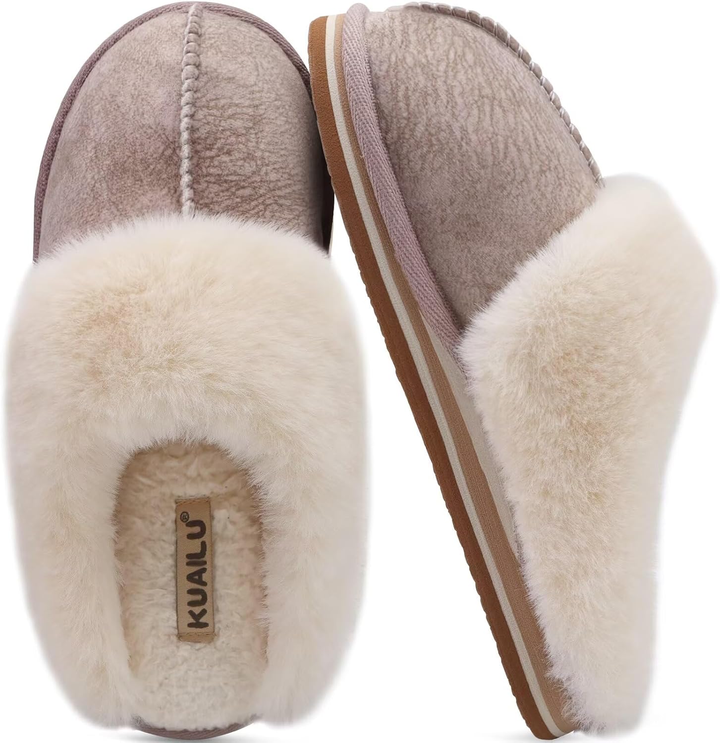 KuaiLu Womens Cozy Memory Foam Slippers Ladies Fuzzy Faux Fur Lined Warm Arch Support House Shoes Slip on Comfy Winter Scuff Indoor Outdoor Rubber Hard Sole - Image 7