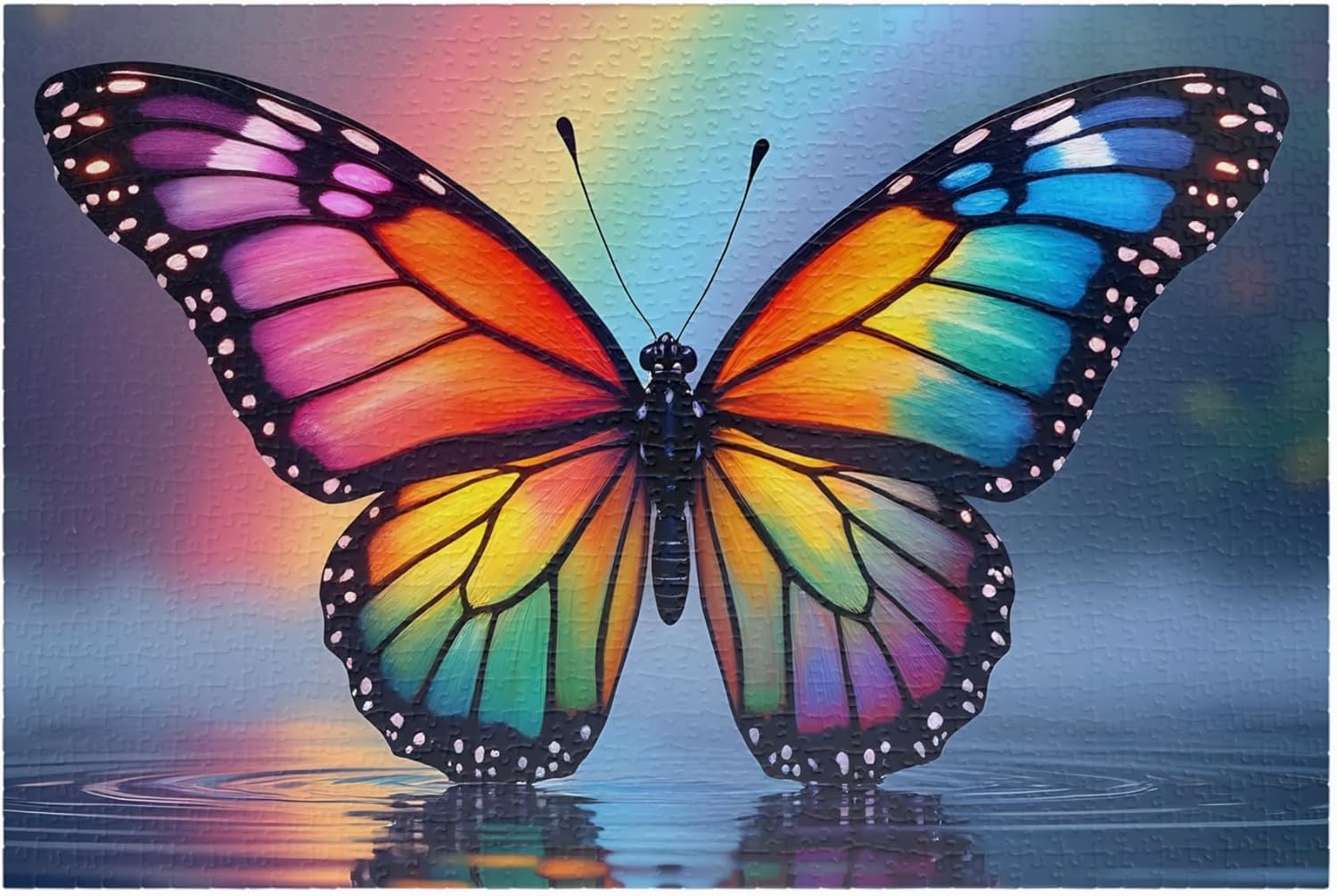 1000 Piece Butterfly Jigsaw Puzzles - Rainbow Monarch Butterflies, Premium Glossy Finish, Travel Size Compact Box, Reference Picture Included
