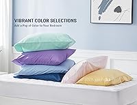 Vista 6 de Juego de 2 fundas de almohada estándar de tejido de percal de algodón tamaño Queen, preencogidas, transpirables e hipoalergénicas, juego de 2