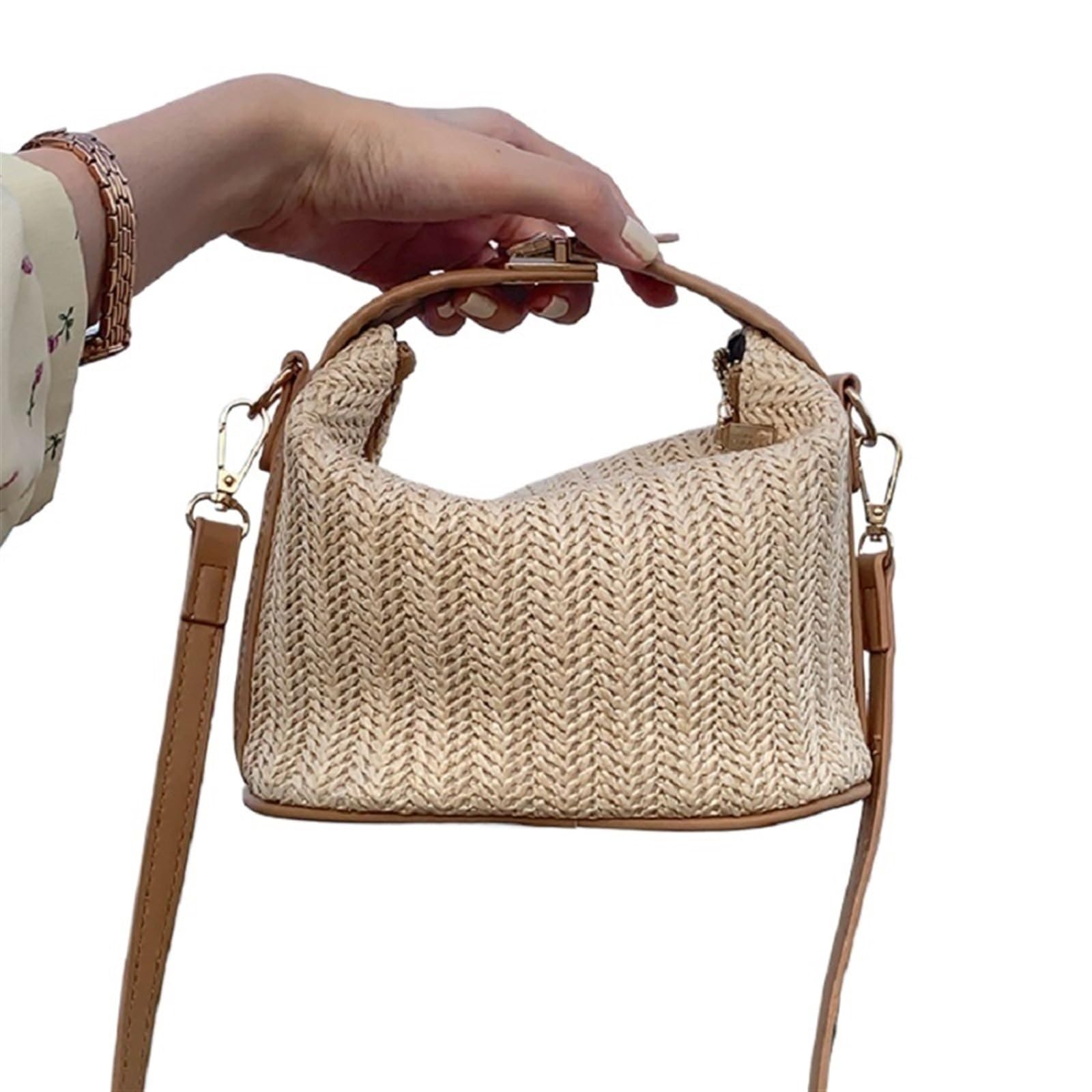 Stroh Handtasche Damen Große Woven Beige Straw Crossbody Bag Handbag Crochet Straw Shoulder Bag Vacational Bucket Beach Travel Bags for Women Entworfen Für Die Reise Zum Strand Im Urlaub