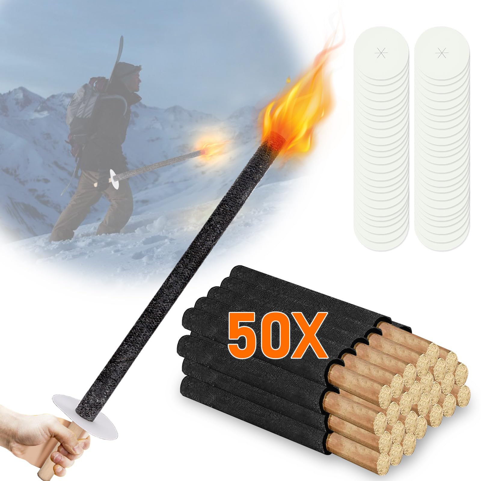 50 fiaccole di cera, 42 cm, con durata di 45 minuti con protezione per le mani, torce per esterni, falò, esterni