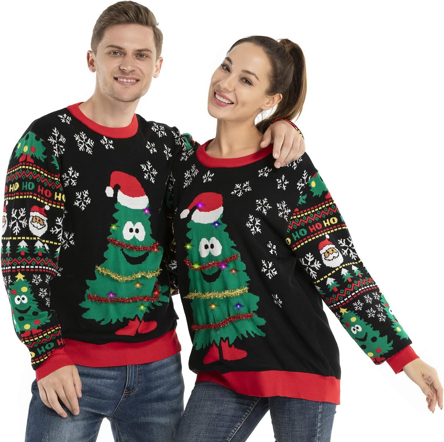 OFF THE RACK Unisex Herren Damen Weihnactspullover Lustig LED Leuchtende Ugly Christmas Sweater Strickpullis für Weihnachten