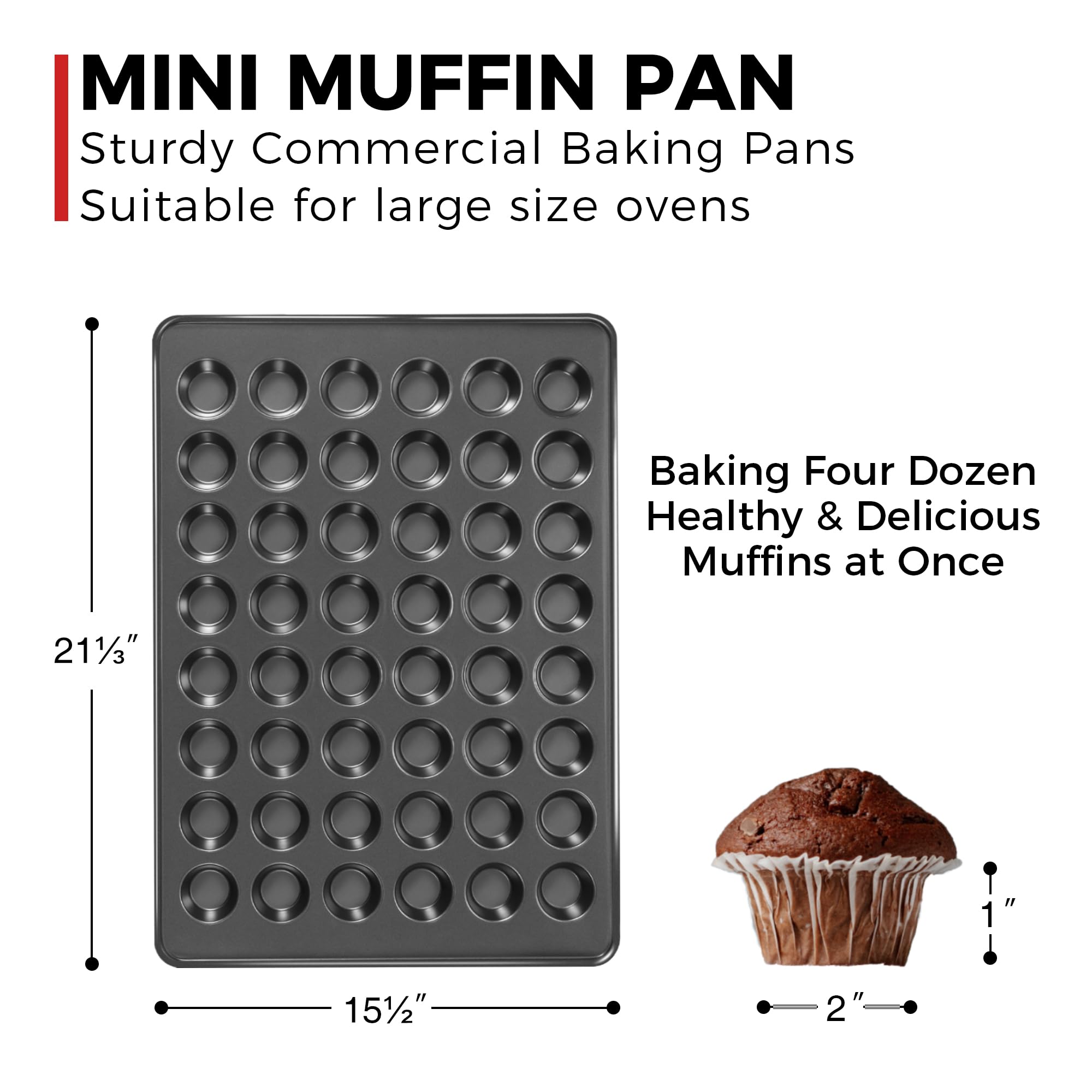 HONGBAKE 48 Cup Mini Muffin Pan, Small Cupcake Pan, Premium Nonstick