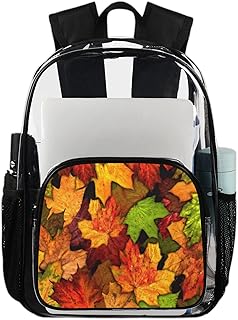 Mochila transparente de Ação de Graças, mochila transparente impermeável de folha de bordo de outono com alça de ombro reforçada para escola, trabalho, viagens, Multicor