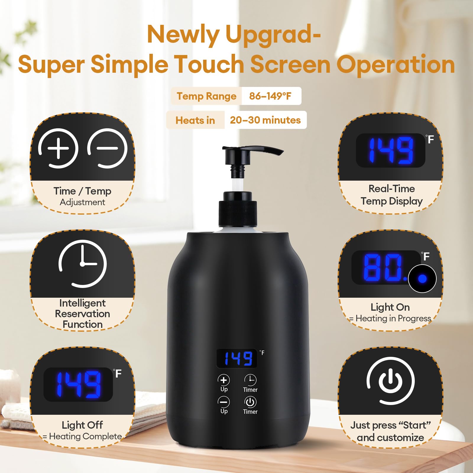 Amazon.com : Massage Oil Warmer Heater with Dual 8.5oz Massage Oil Bottles  & Funnel, Adjustable Temp (86149F) & Timer (0.524H), Compact & Quiet  Heated Lotion Warmer Dispenser for Spa, Salon, Home Use :