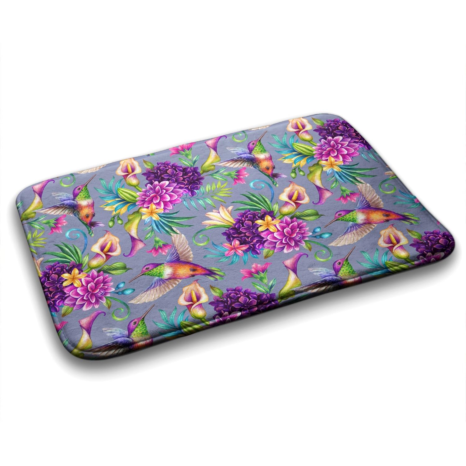 Tapis de salle de bains Tulup 90x60 cm rectangulaire aux motifs de fleurs et oiseaux