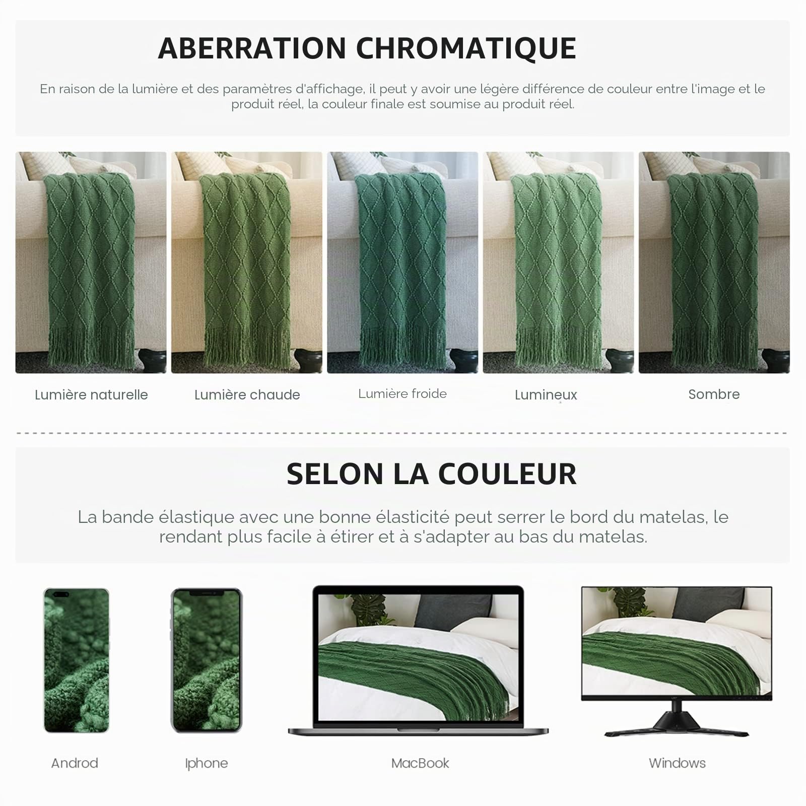 BOURINA Jeté décoratif texturé en tricot solide, couverture de canapé douce, vert foncé, 152 x 203 cm
