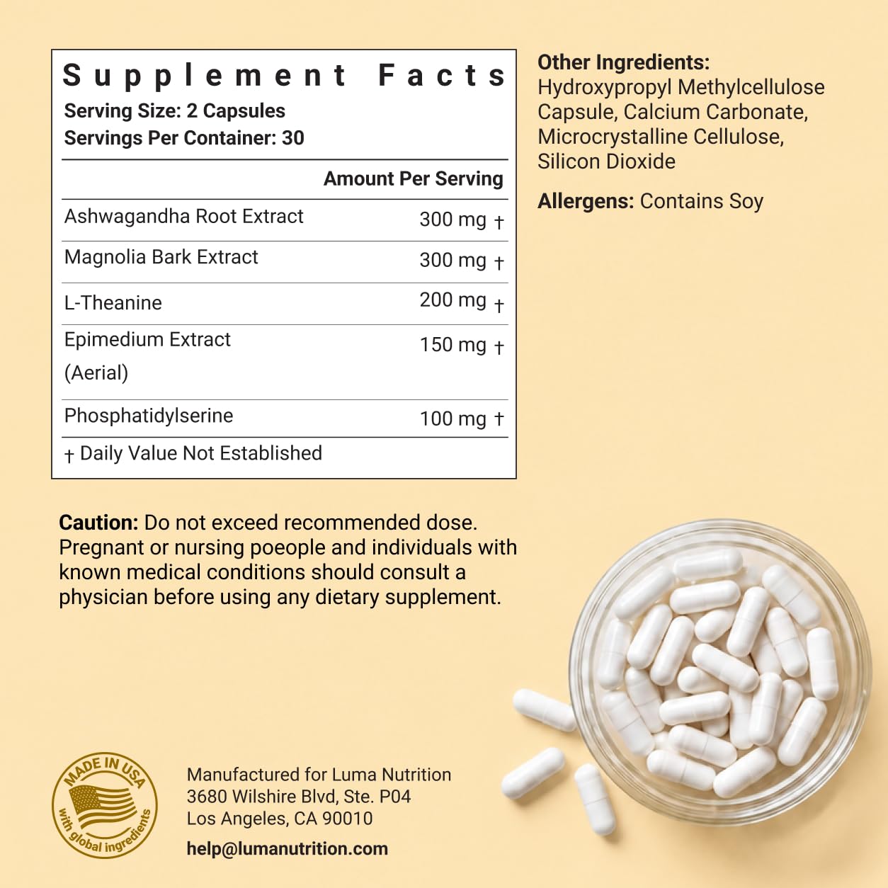 Luma Nutrition Cortisol Supplement for Women and Men - 60 Capsules — Amazon image 3