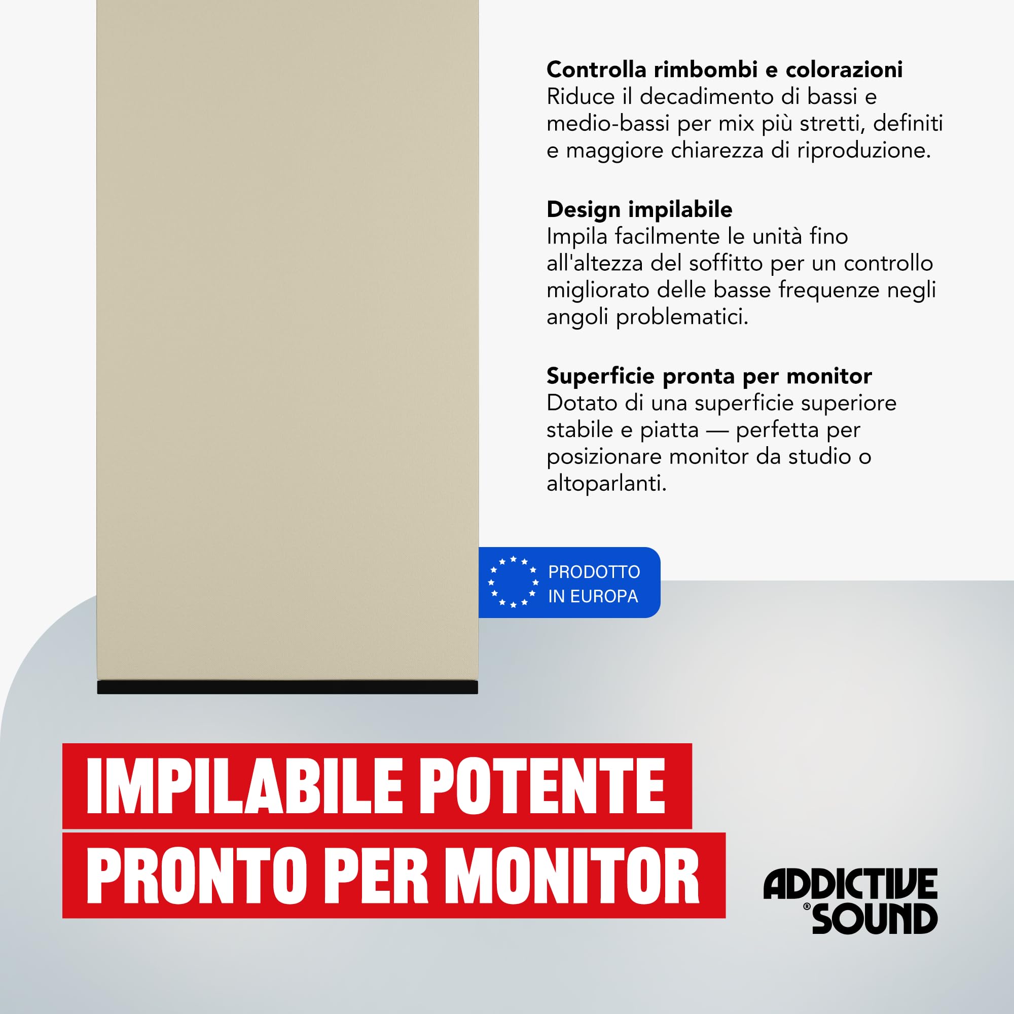 Addictive Sound Bass Trap Angolare Premium - Qualità Studio - Lana Acustica Specializzata 80-2000 Hz - Prodotto nell'UE - Impilabile Autoportante - Garanzia 36 Mesi - 100cm, Nero