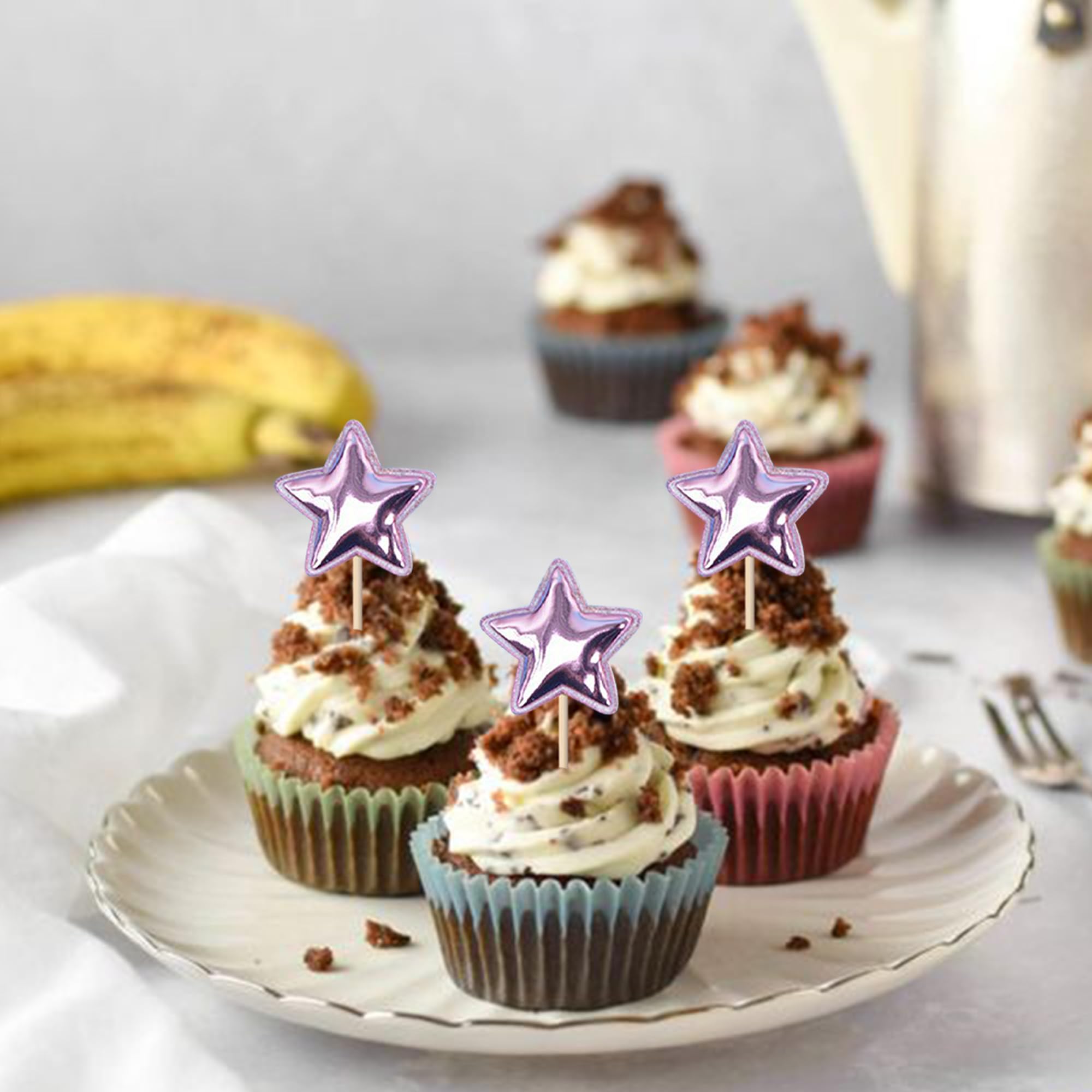 SYKYCTCY 30 Pack Star Cake Toppers Glitter Celebrating Birthday Cake Picks Baby Shower Kids Birthday Cake Decoration for Boys Girls Birthday Party Anniversary Decoration Supplies - Image 3