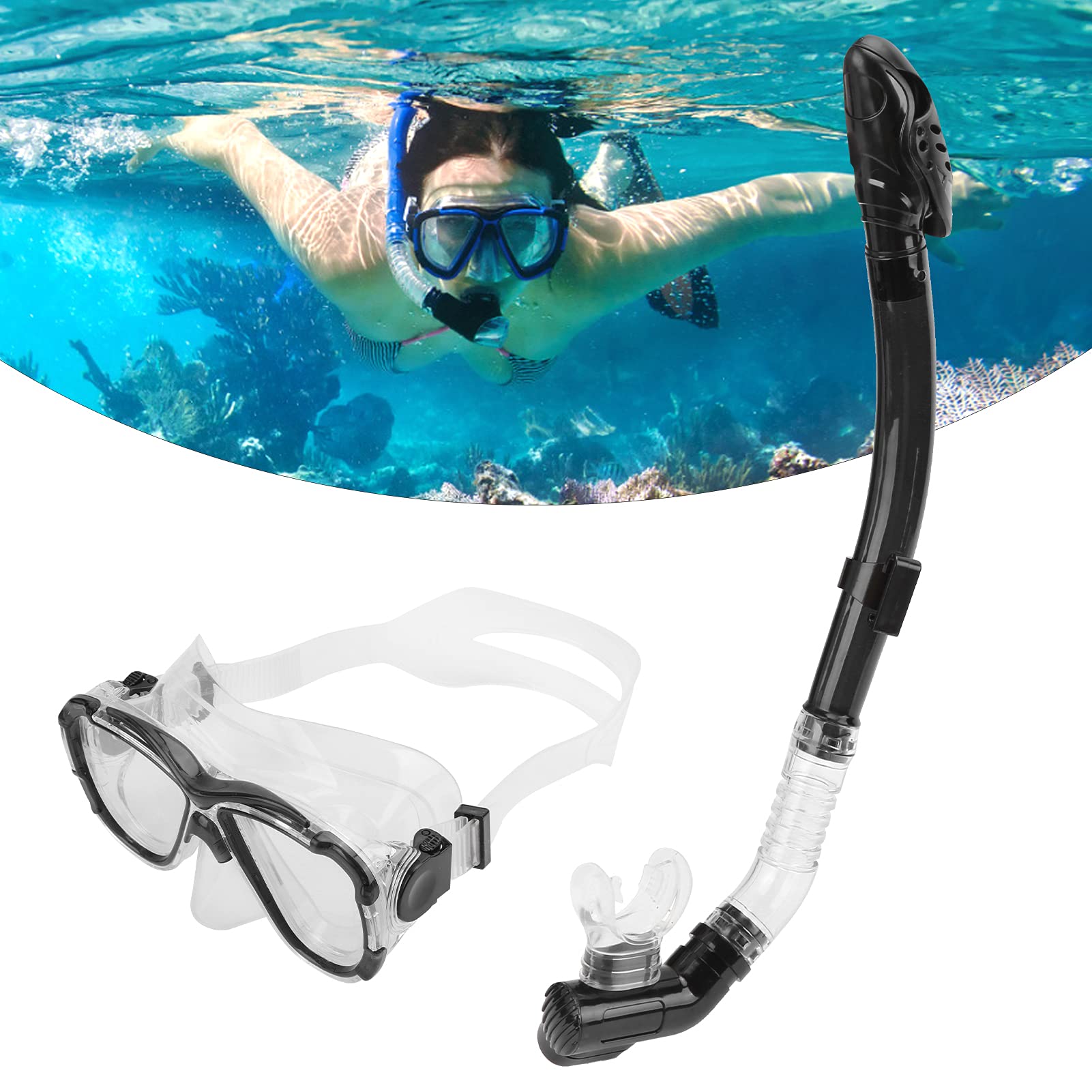 TOMYEER Droog snorkelset volwassen snorkelen duikmasker gehard glas siliconen zwembril masker droog snorkelen set zilver en zwart