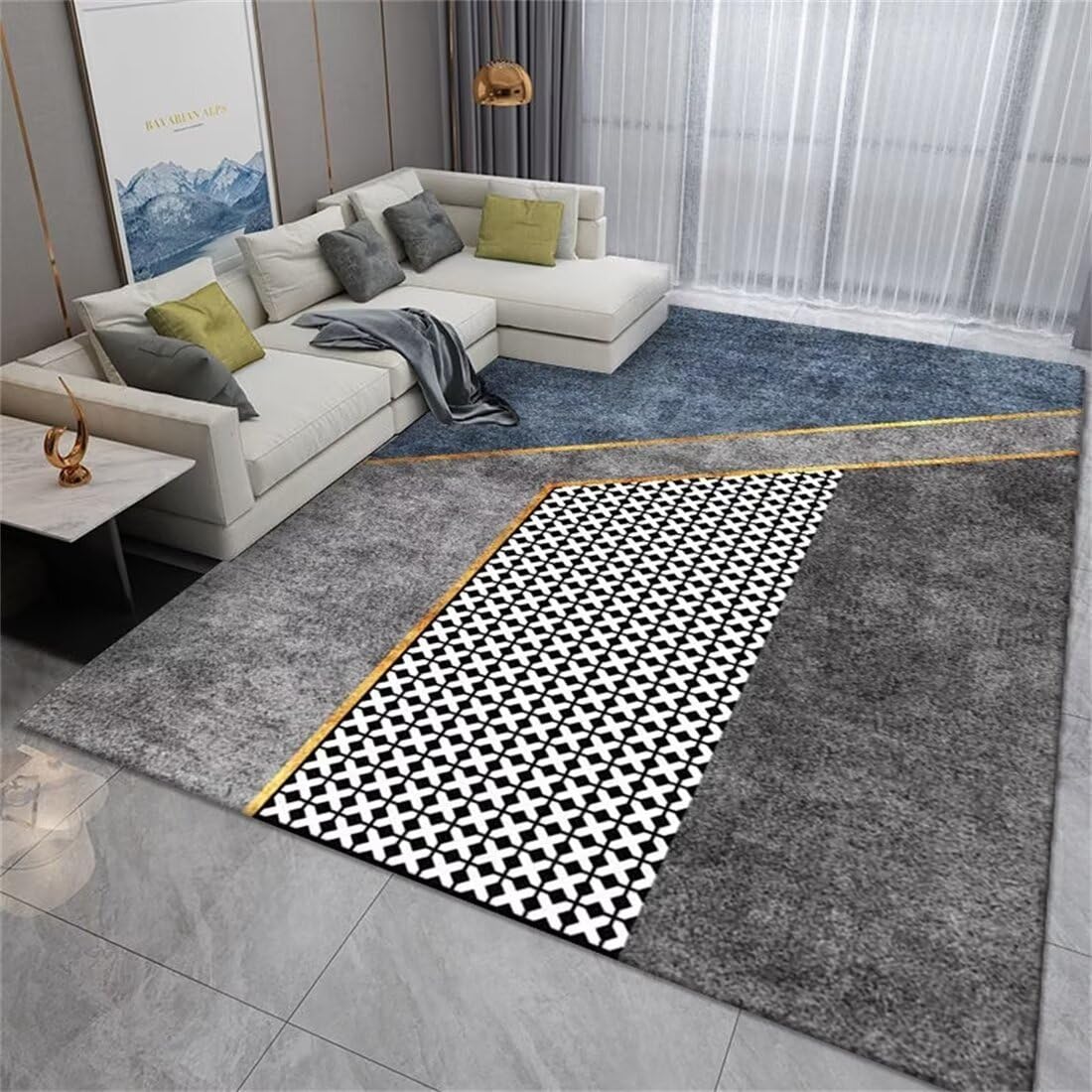 Tapis flou gris-bleu rectangulaire anti-fatigue pour réchauffer un sol froid