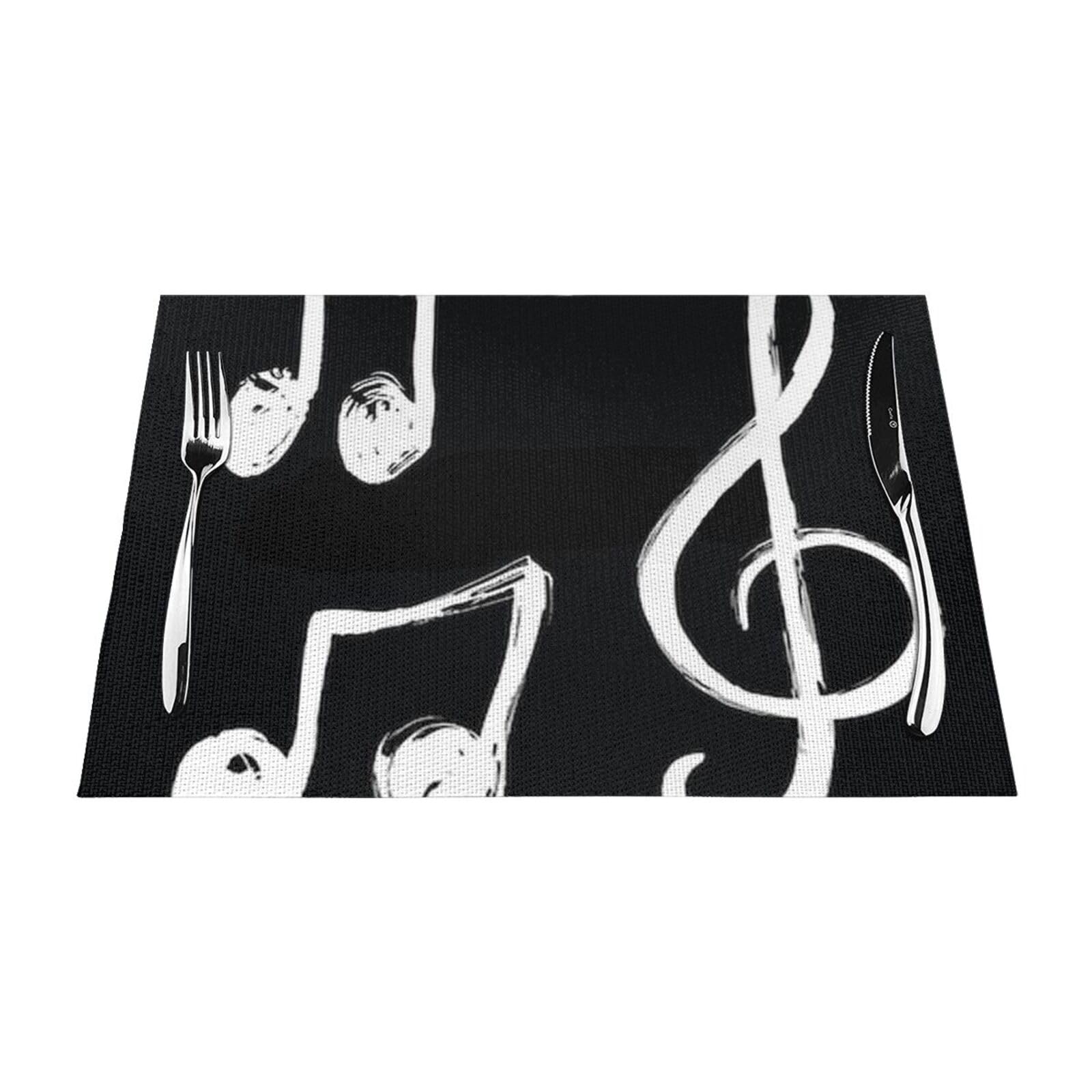 PVC Placemat Set of 4 PCS, 45x30 CM, Music Notes Printed Non-Slip Heat Resistant Place Mats for Kitchen Dining Table Indoor Outdoor