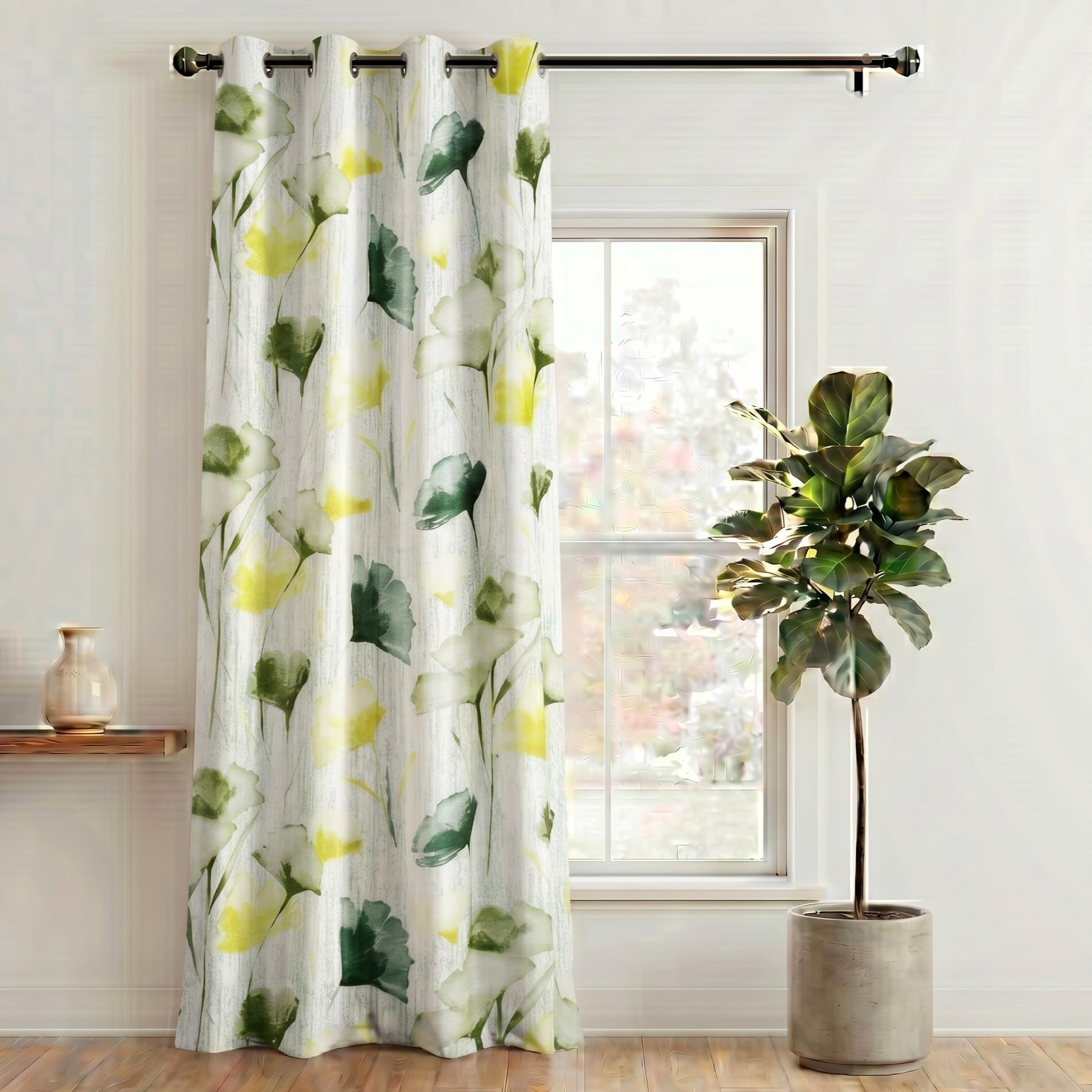 Home Sizzler 1 Piece Abstract Garden Eyelet Polyester Semi Transparent Window Curtains-5 Feet, Green-image-43