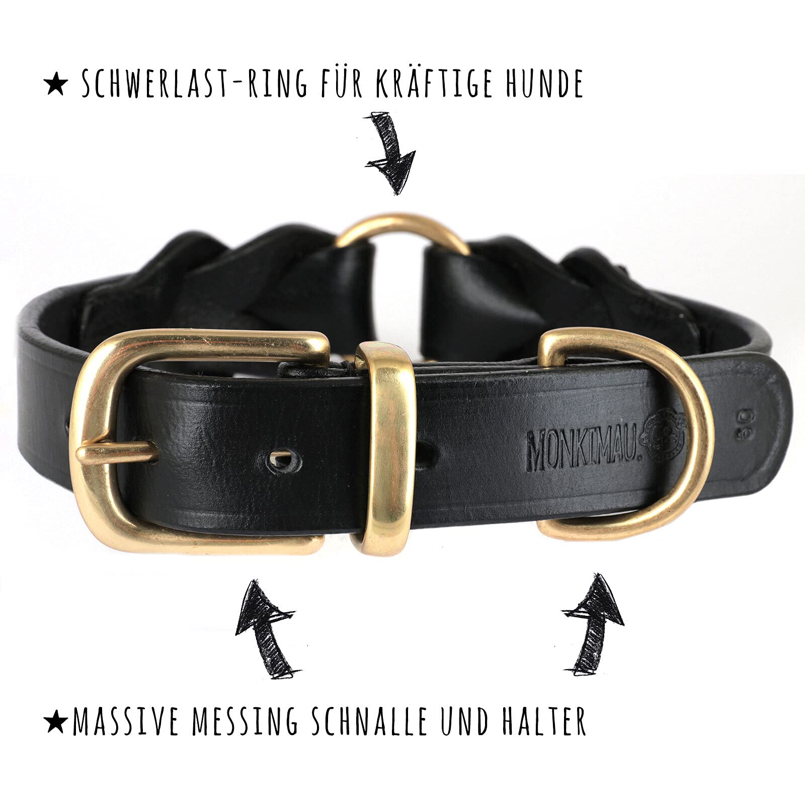 Monkimau Hundehalsband - Halsband für Hunde echt Leder geflochten verstellbar (M: 30mm x 55cm)
