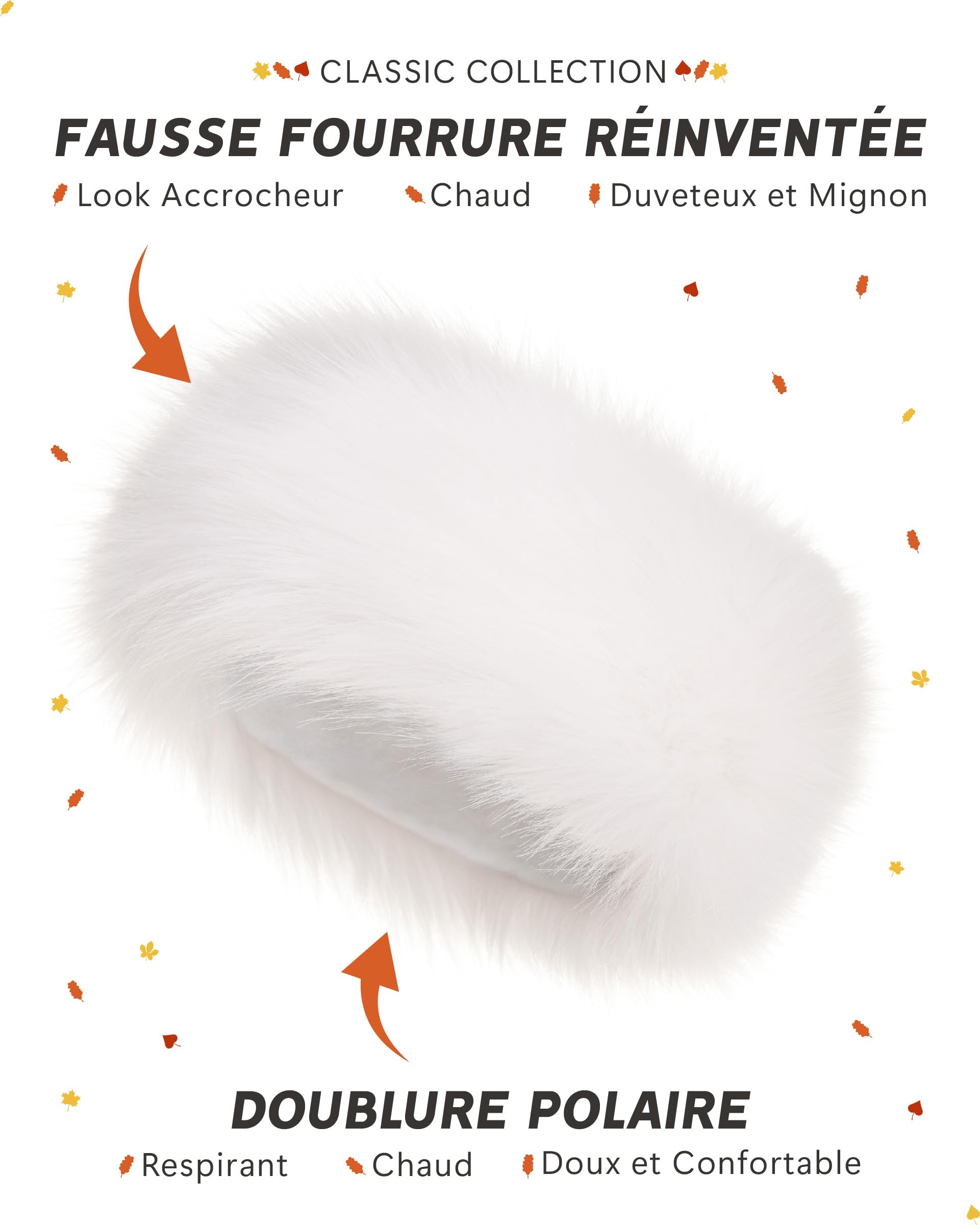 Futrzane Classic Bandeau - Bandeau Fourrure pour Femme - Chaud Bandeaux Hiver - Taille S (Blanc Classic)