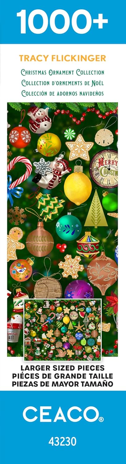 Ceaco - Tracy Flickinger - Christmas Ornament Collection - 1000 Piece EZ 2 Hold Holiday Jigsaw Puzzle - Festive Puzzles for Adults – Precision-Cut Pieces and Hours of Fun