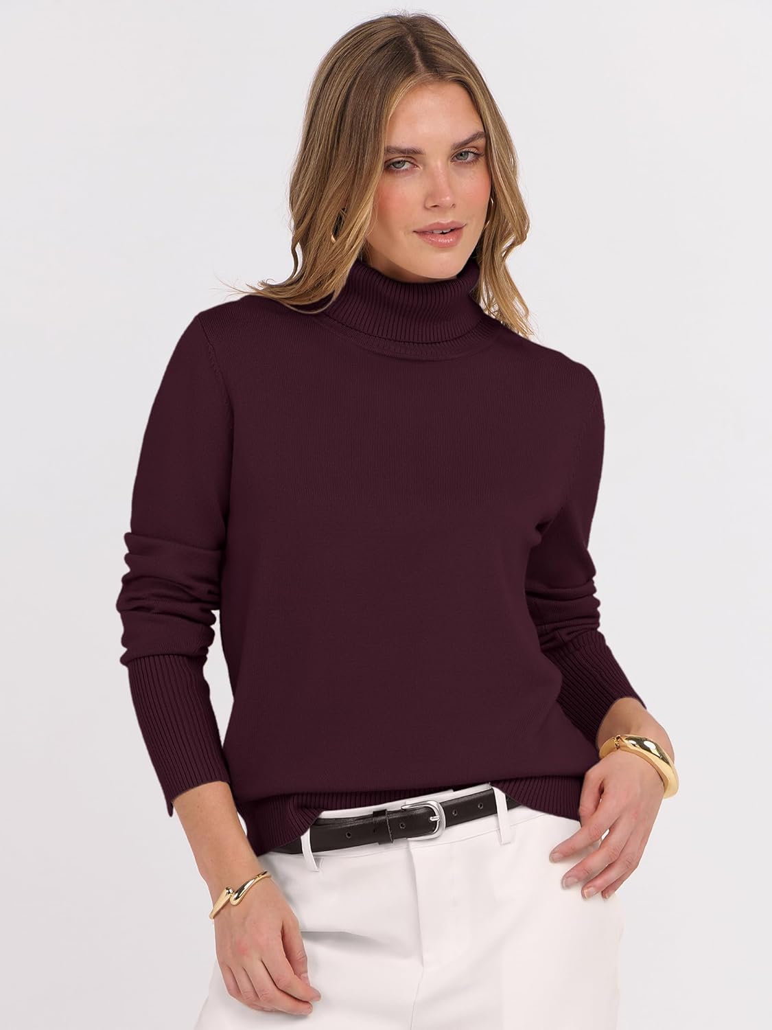 ANRABESS Turtleneck Sweaters for Women Long Sleeve Dressy Casual Soft Knitted Button Pullover Tops 2025 Fall Winter Clothes - Image 3