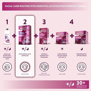 GEROVITAL EVOLUTION Hyaluronic Acid Serum for Face - Moisturizer, Regenerating, Hydrating Serum, Anti-Wrinkle, Anti-Aging Facial Serum for Fine Lines and Increased Skin Elasticity, 10 Vials x 2ml