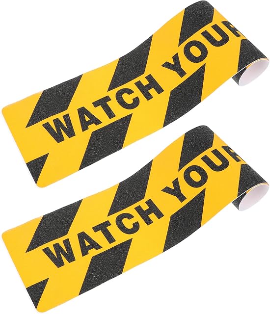 VILLCASE 2PCS Watch Your Step Floor Tape, Floor Warning Stickers Anti-slip Warning Tapes Adhesive Floor Warning Sticker for Home Workplace Safety Wet Floor Caution