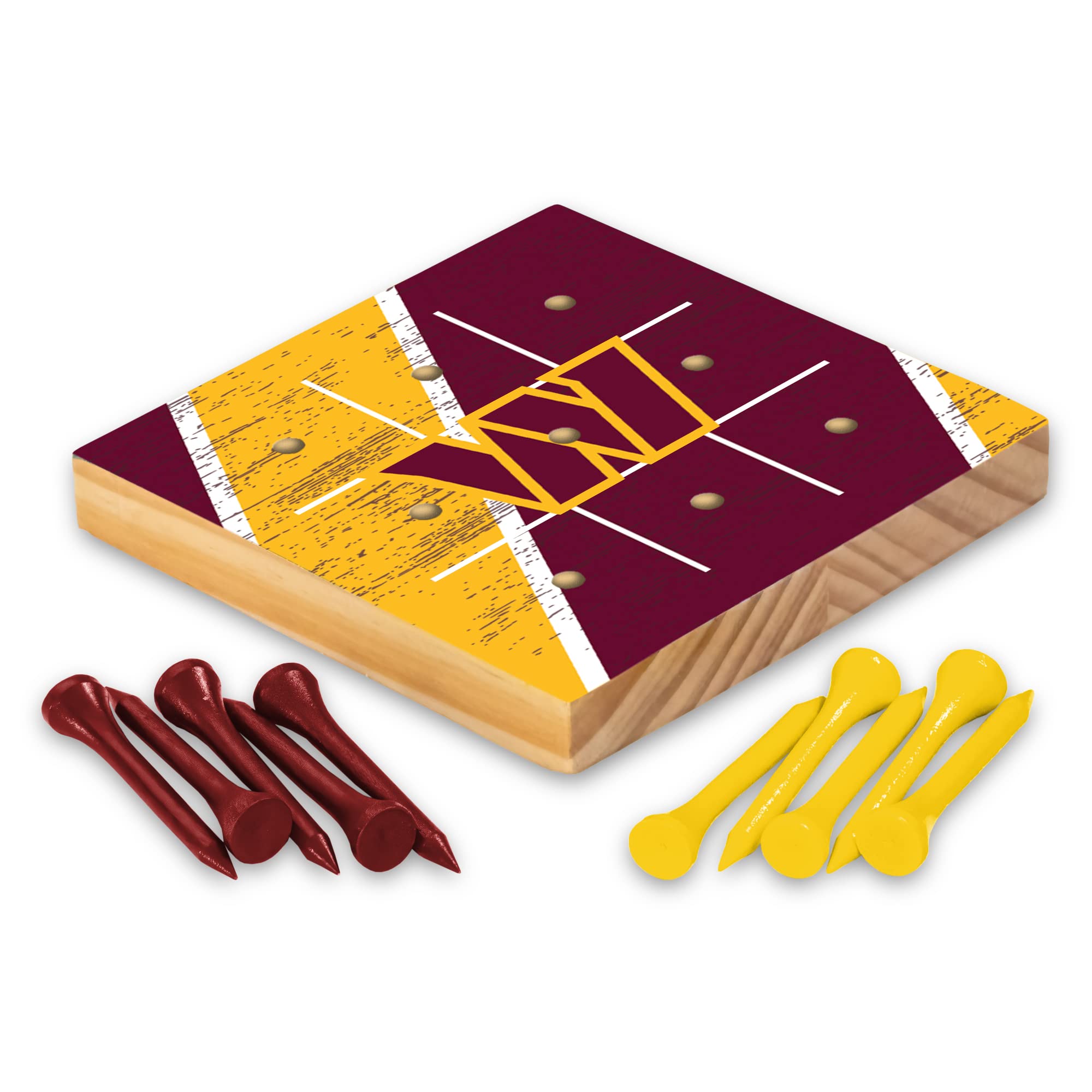 Rico Industries NFL Football Washington Commanders 4.25'' x 4.25'' Wooden Travel Sized Tic Tac Toe Game - Toy Peg Games - Family Fun
