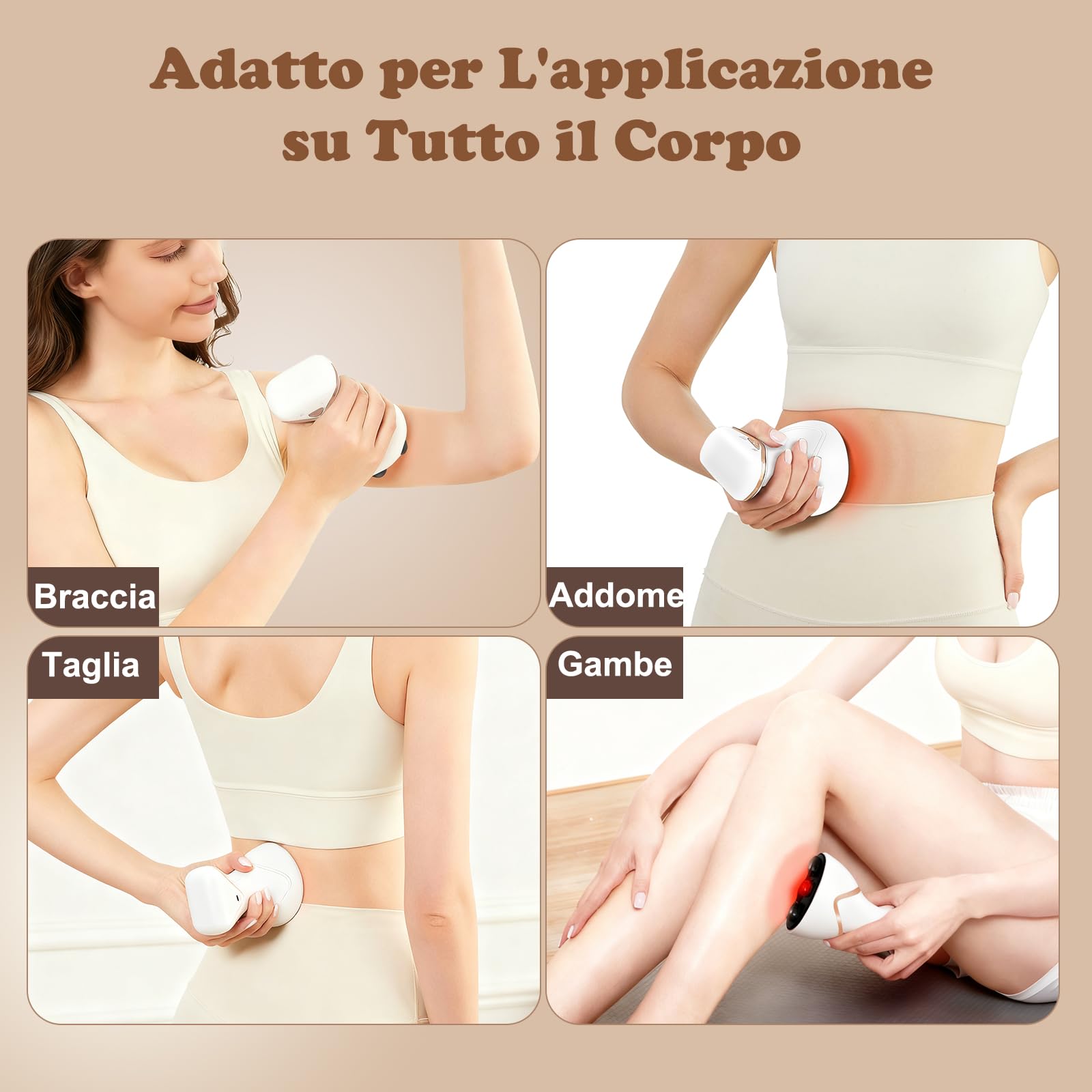 Massaggiatore Anticellulite, Massaggiatore Elettrico per Addome, Glutei, Gambe, Schiena, Favorisce L'aumento Circolazione Sanguigna, Luce Rossa e Perlinemagnetiche