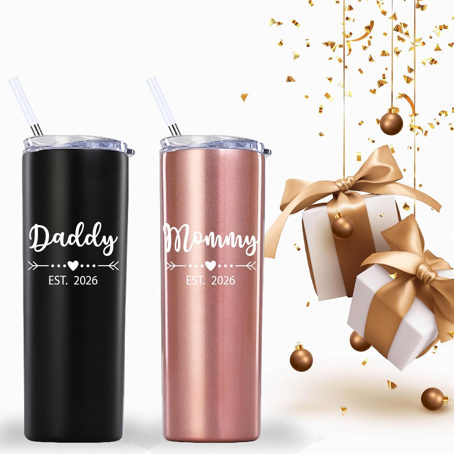 Daddy and Mommy Est 2026 Skinny Tumbler.New Parents Pregnancy Gifts.Fathers Day Mothers Day Christmas Birthday Gifts Ideas for New Mom Dad.Parents to Be Baby Shower Gifts(20oz Black&Rose Gold) image 5