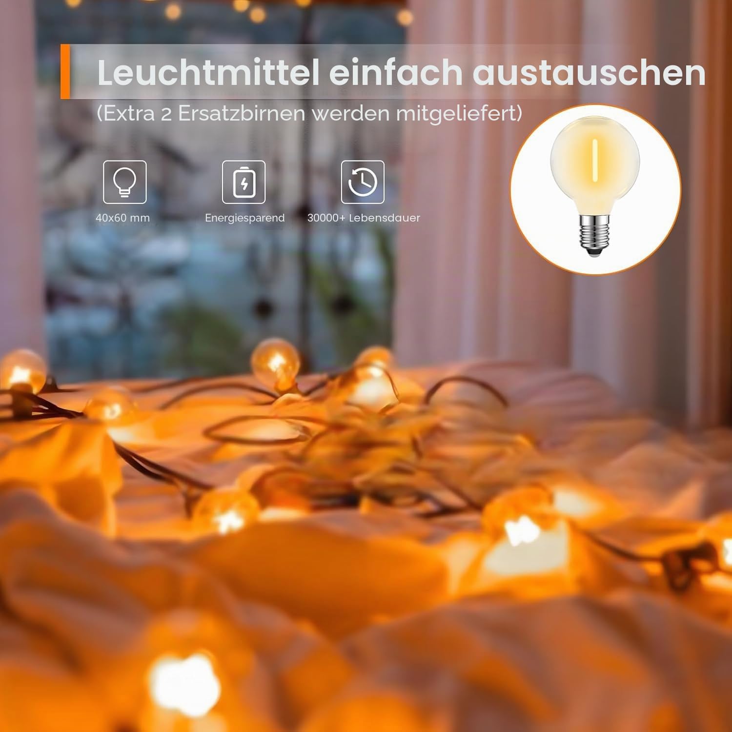 Lichterkette Außen, 30M Dimmbar Lichterkette Outdoor mit Fernbedienung, 50+2 Bruchsicheren Birnen, IP45 Wasserdicht, Outdoor Lichterkette 2700K Warmweiß, Für Garten, Terrasse, Bistro, Haus