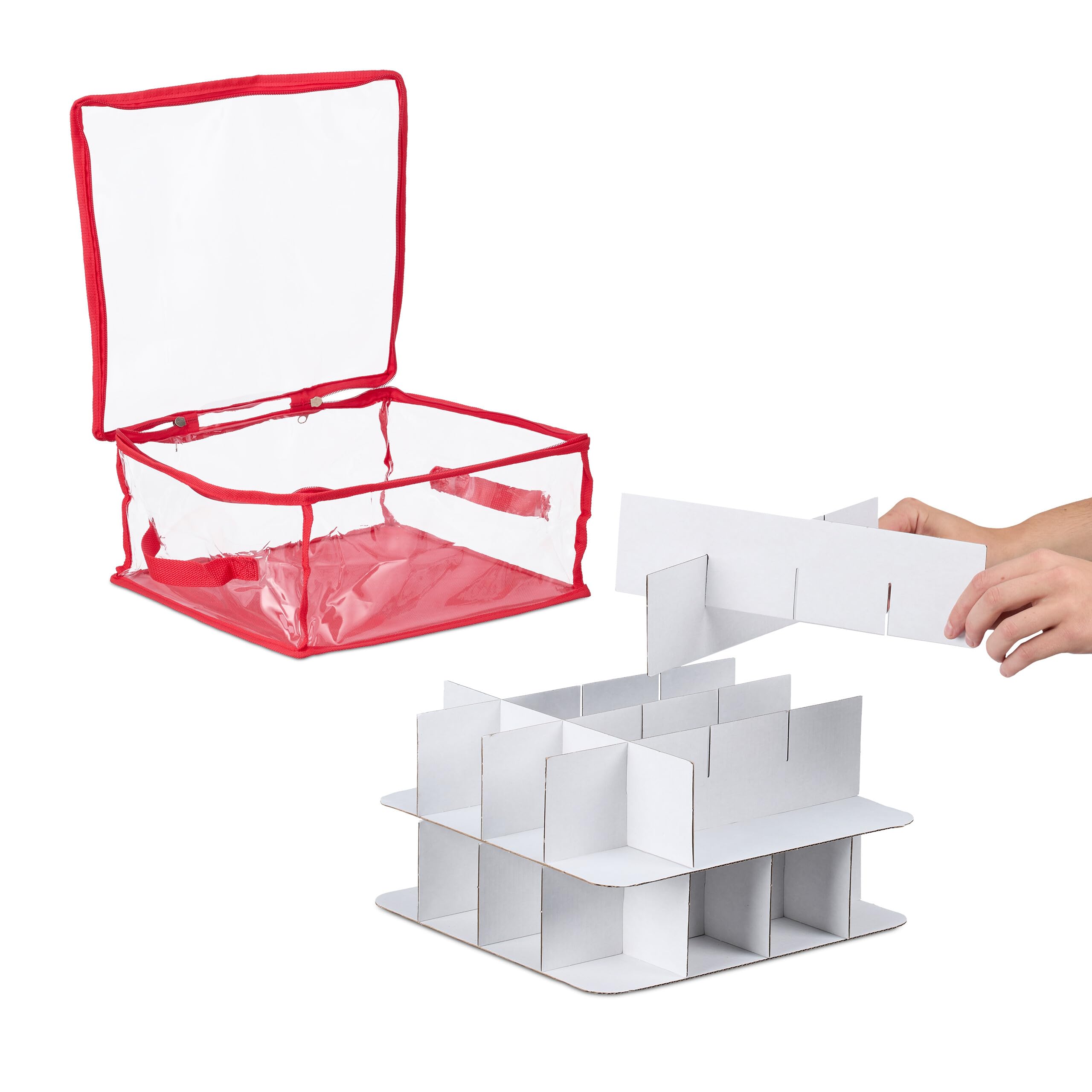 Relaxdays Scatola per Palline di Natale, Set 3 Porta Palle Natalizie a 32 Scomparti, HLP: 16x32x32 cm, Trasparente Rosso