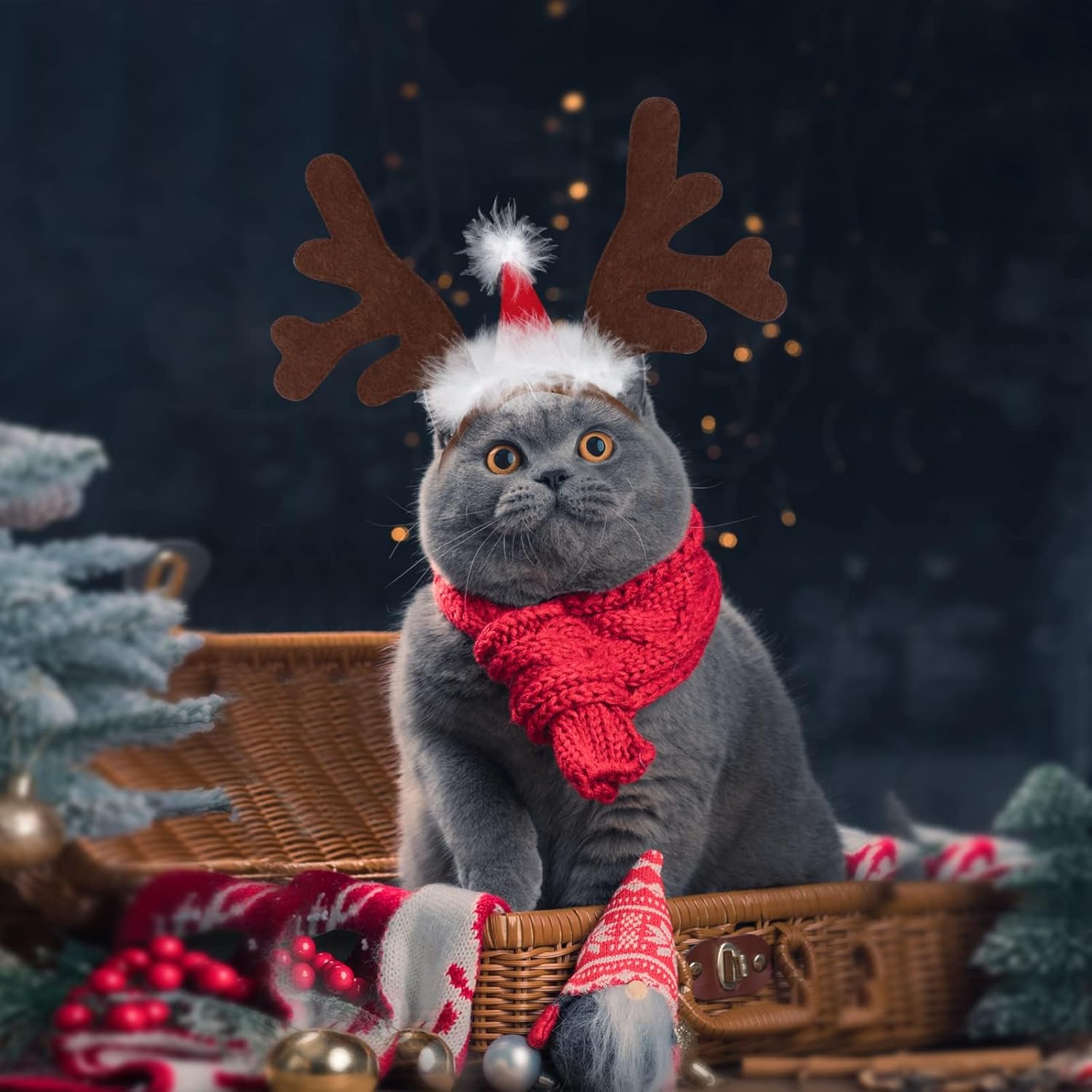 Christmas Dog Hat, Pet Christmas Headband, Adjustable Reindeer Antlers Brown Dog Cat Antlers for Pet Christmas Party Accessories (A) 7