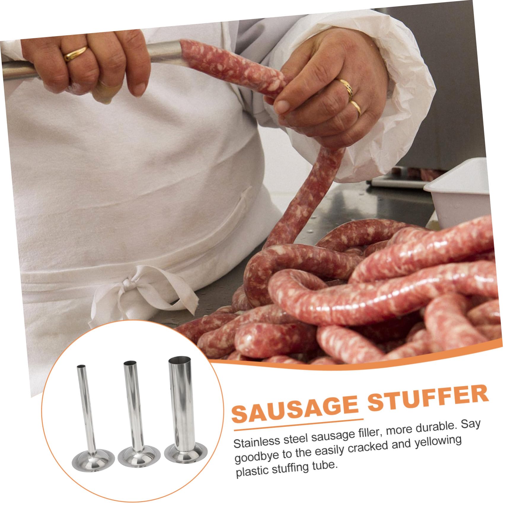 Wurstfüller Größe 8 aus Edelstahl 3 Stück mit Wurstfüllrohren Silber Kompatibel für Schweine und Wildfleisch Sicher und Leicht zu Reinigen zum Füllen von Wursthüllen