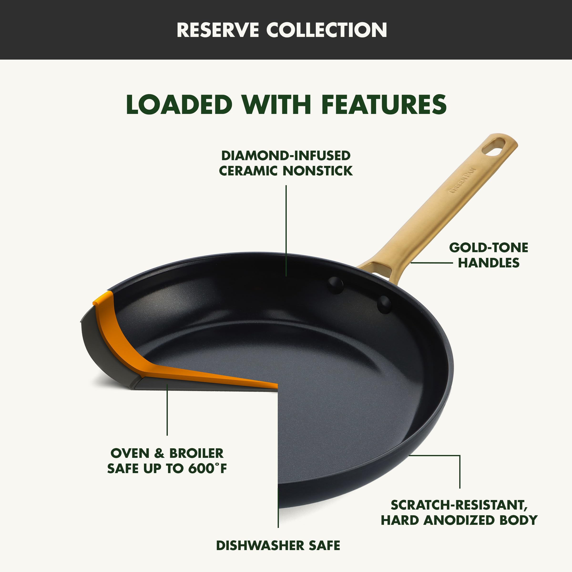 GreenPan Hard Anodized Healthy Ceramic Nonstick 10 Piece Cookware Pots and Pans Set, Gold-Tone Stainless Steel Handles, PFAS-Free, Dishwasher Safe, Oven & Broiler Safe, Black — Amazon image 4