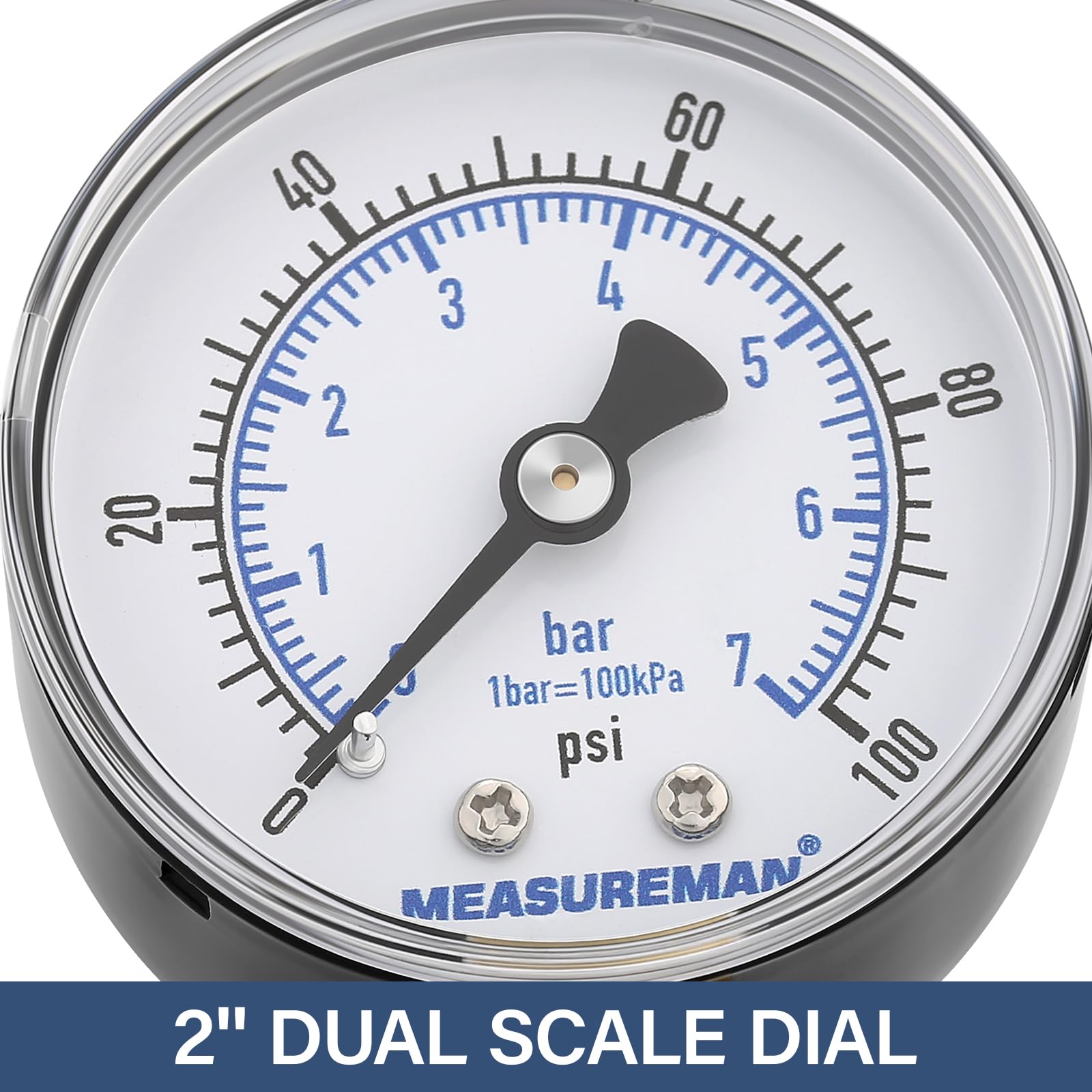 MEASUREMAN Regulador de prueba de aire sobre agua con manómetro, esfera de 2 pulgadas, 0-100 PSI, para detección de fugas de tuberías de agua domésticas, incluye montaje NPT de 1/4 pulgadas