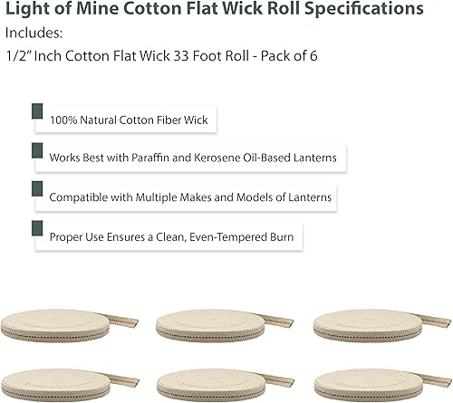Miniatura 3 de Light of Mine - Mecha plana 100% algodón, 12 pulgada y 33 pies, paquete de 6 para aceite de parafina, faroles a base de queroseno y lámparas de