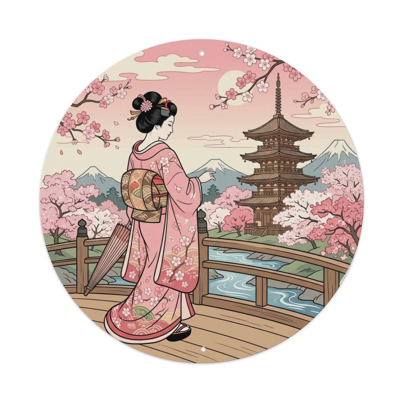 Cwbufd Vintage Style Japanese Kimono Lady Back Side Turn Nostalgic Motif Vintage Metal Tin Sign Plaque Wall Decor For Cafe, Club Bar, Office, Garden Metal Poster 8X8inch