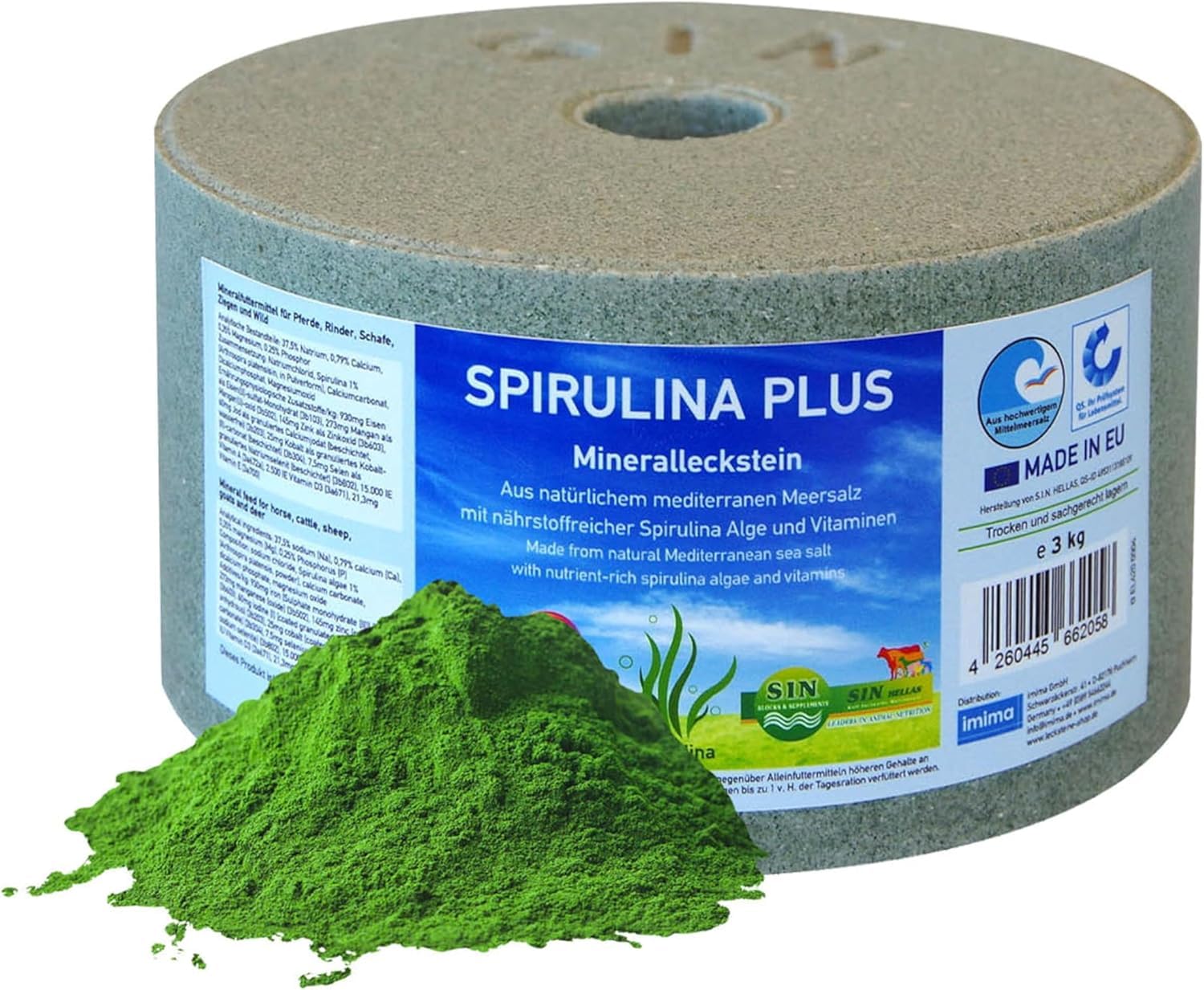 Pietra di sale per cavalli SPIRULINA Plus Set 4 x 3 kg – cibo minerale per cavalli con spirulina a base di sale marino senza melassa – Accessori per cavalli per supporto di pietre – Pietra