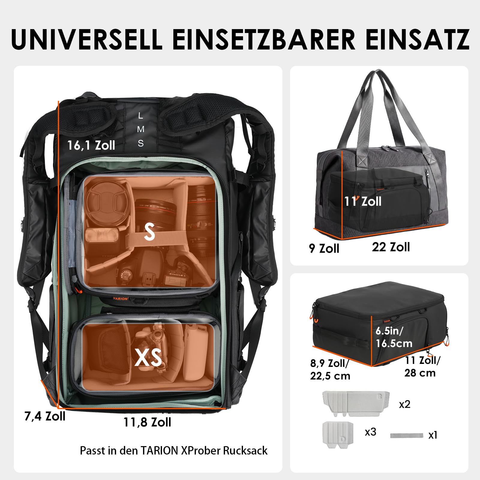TARION Kamera Einsatztasche Innen Kameratasche: Kamera Einsatz für Rucksack Innentasche Gepolsterte SLR Tasche mit Abnehmbare Decke für DSLR Objektive Spiegelreflex ShellCore(S) | Schützender Rucksack Einsatz für SLR DSLR Kameras Objektive Spiegelreflex S