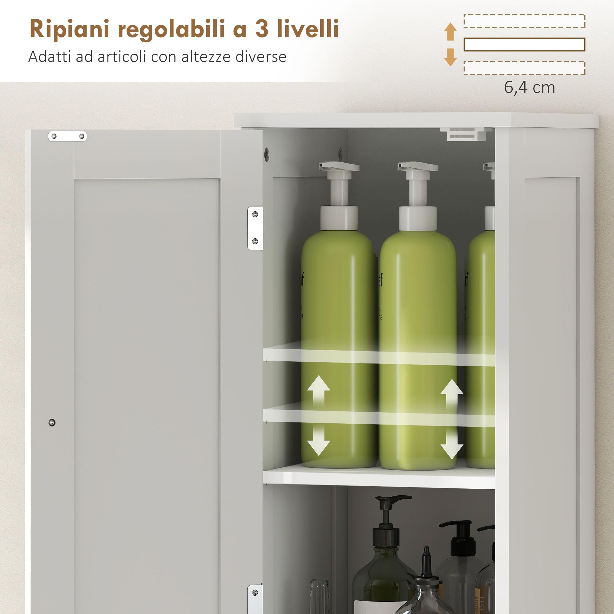 HOMCOM Mobile Bagno a Colonna con 2 Armadietti e 2 Ripiani Aperti Mobiletto Bagno Salvaspazio con Ripiani Regolabili per Soggiorno Sala da Pranzo 30x30x170 cm Bianco