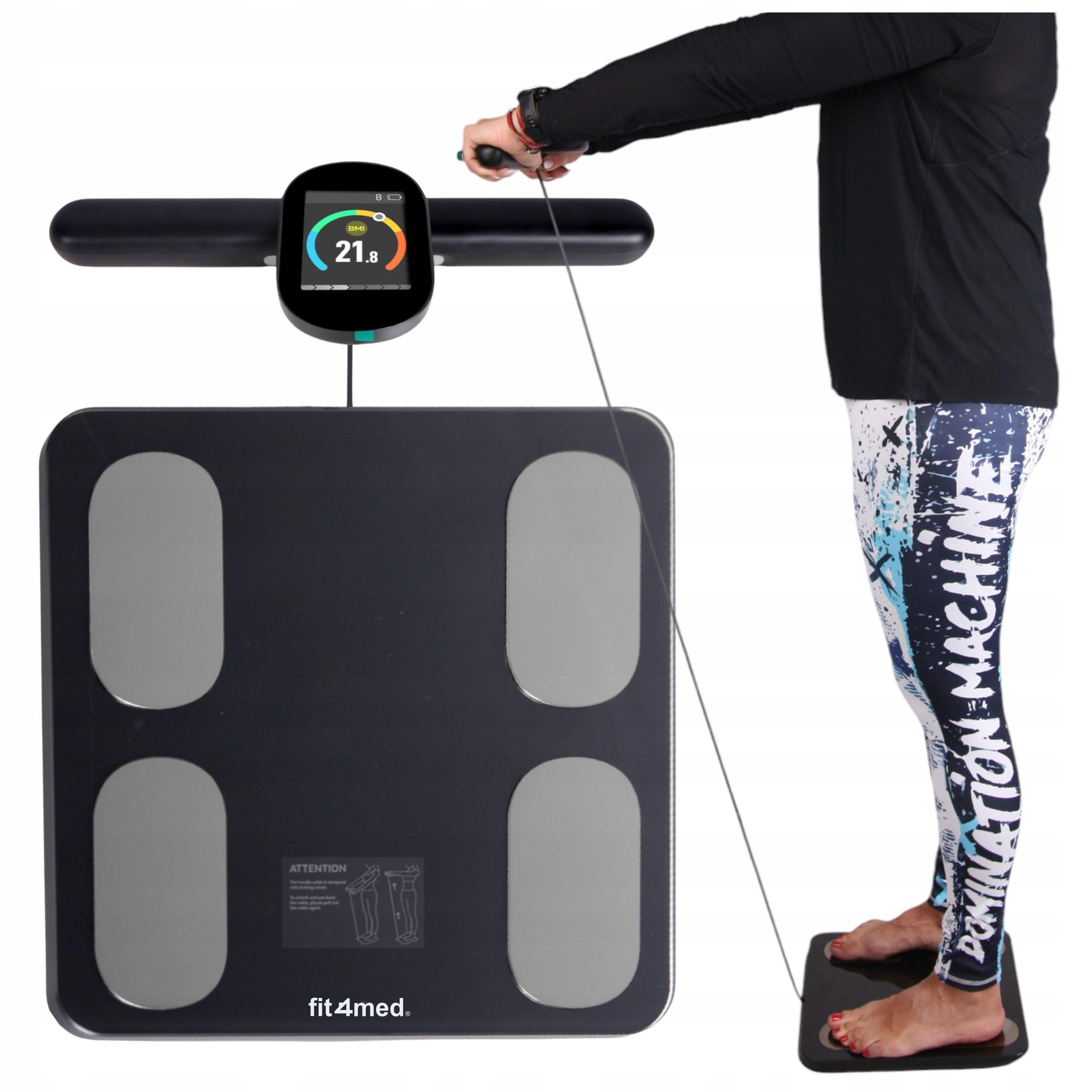 Inteligentna Waga z Analizą Składu Ciała, Czarna, Bluetooth, Szkło Hartowane, 31x35x5cm, Ładowalna Bateria 500mAh, Pomiar do 180kg
