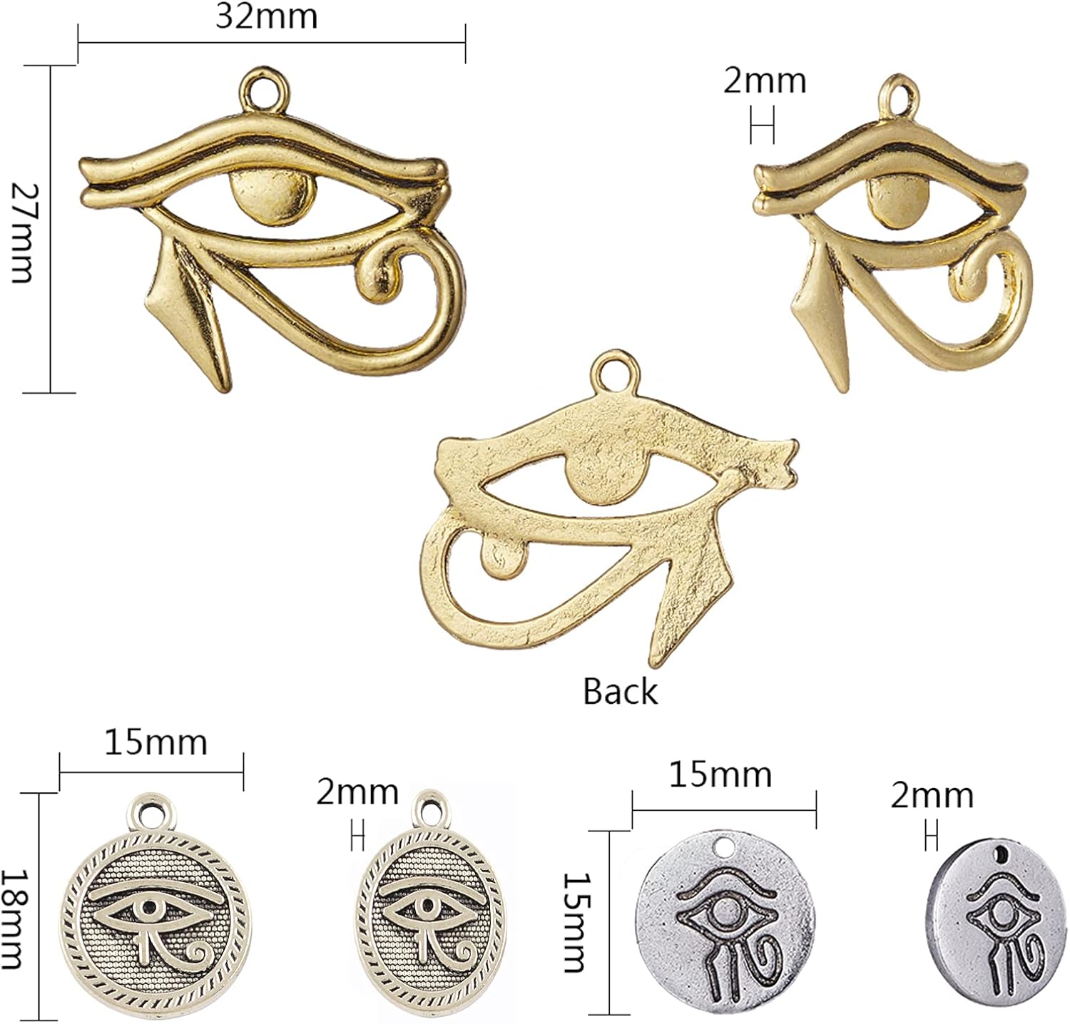 SUNNYCLUE 1 Box 40pcs 4 Styles Egyptian Eye of Horus Charms Pendant with Hole for Earring Bracelet Jewellery Making Accessories Craft Supplies - Image 3