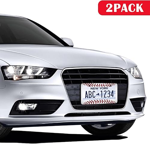 Miniatura 5 de LIN KANG Marcos de matrícula  Paquete de 2 marcos de metal blanco de béisbol fresco para placa de automóvil para hombres, cubierta de aluminio para