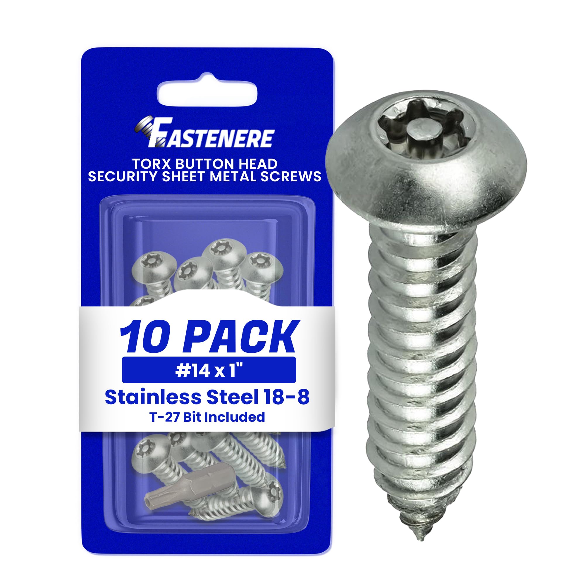 FastenereTorx Security Sheet Metal Screws - #14 x 1" (10-Pack) Button Head, Tamper-Resistant, Anti Theft Stainless Steel Screws for Higher Level of Safety & Secure Fastening Solution