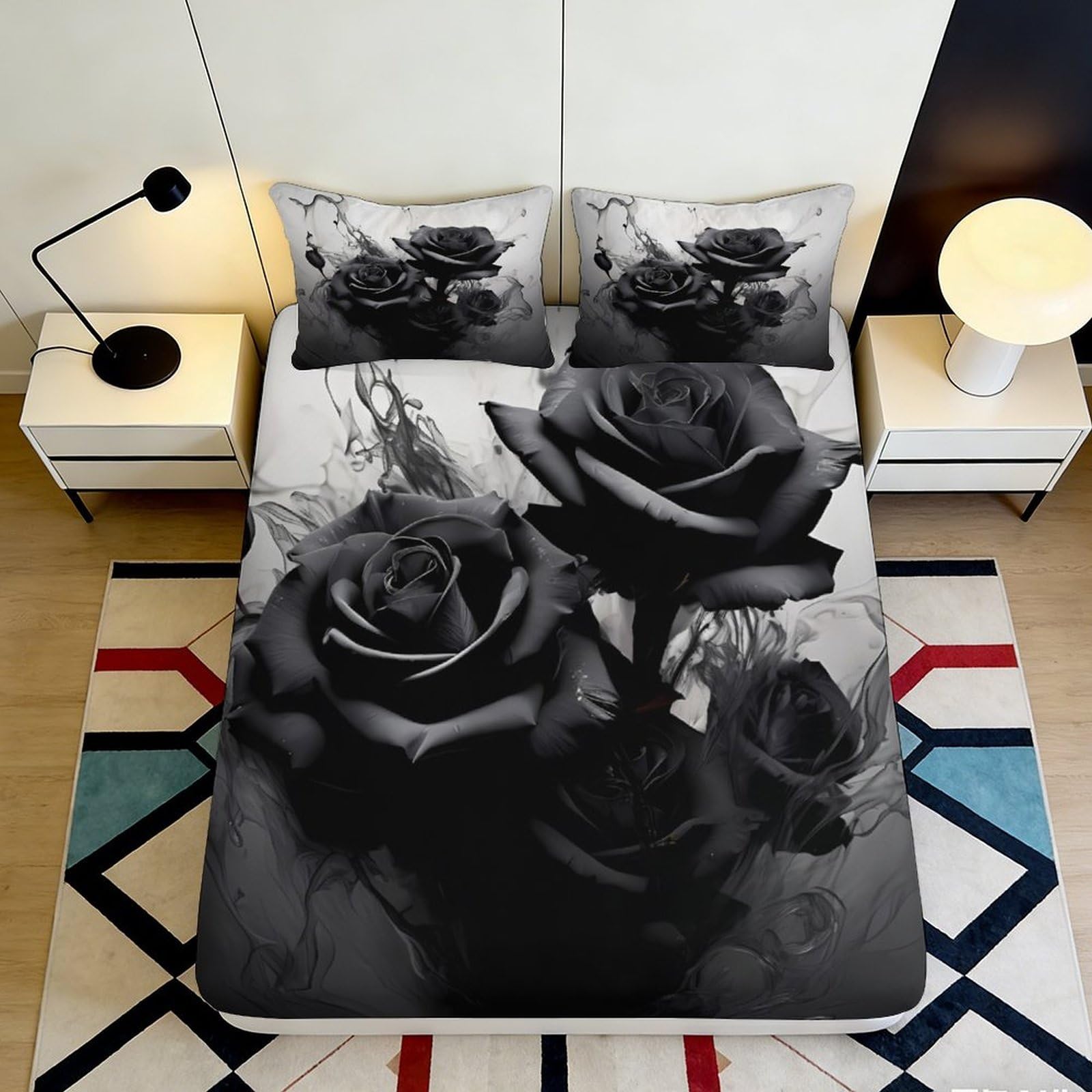 3D Printed Abstract Elephant Fitted Sheet Microfiber Deep Pocket Bedroom Set Abstract Elephant Mattress Fitted Cover Washable 180x200x25cm