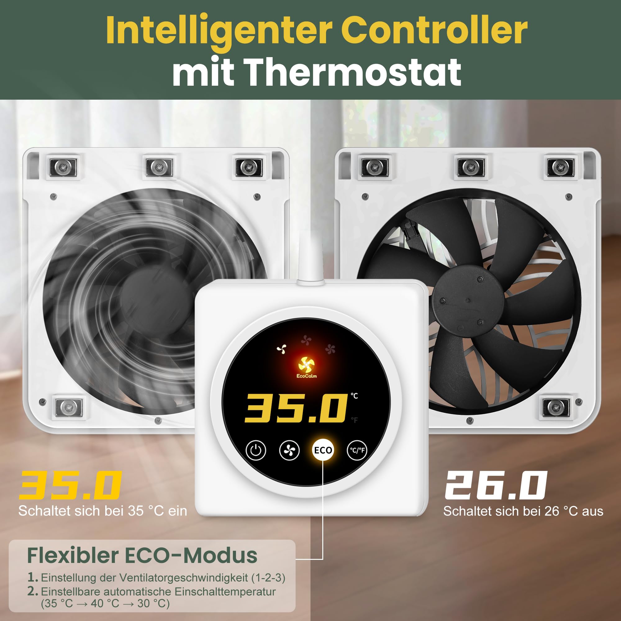 Ventilatore per radiatore con 5 magneti per radiatori in ghisa, 4 ventilatori magnetici con termostato intelligente, ventilatore per radiatori aumenta l'efficienza di riscaldamento e risparmia