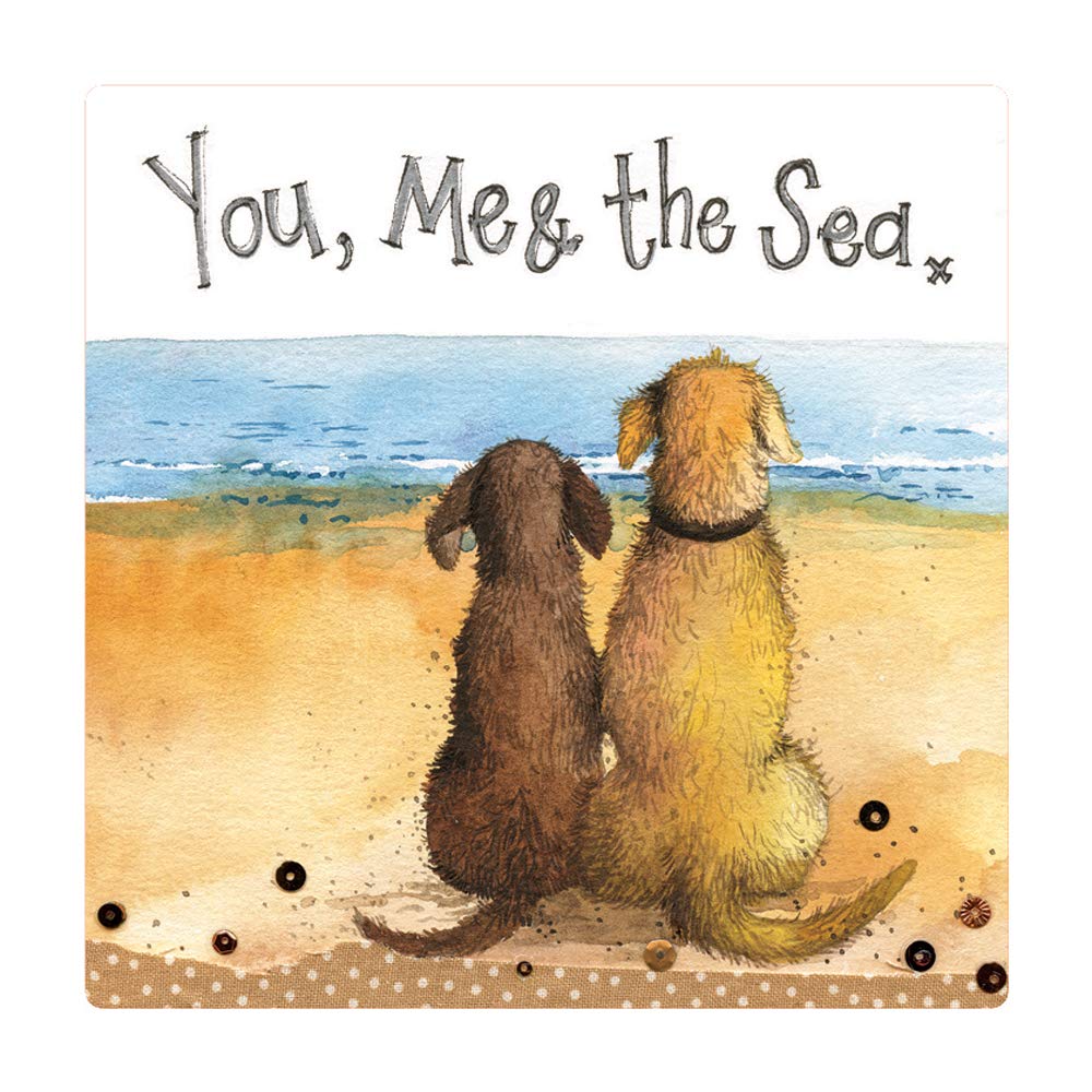Alex Clark Art Gold Alex Clark You, Me And The Sea Dog Fridge Magnet - Ies - Beach - Seaside - Labrador - Original Artwork - Fridge Magnet For Animal Lovers - Magnetic Art Tile - Gift Ideas - Designed In The Uk...