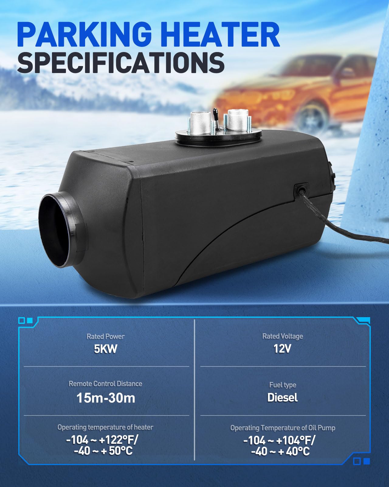 Calefactor de aire diésel portátil de 5 kW y 12 V, calefactor de estacionamiento diésel silencioso con silenciador, control remoto y pantalla LCD para coche, camión, autocaravana, barco, caravana, i